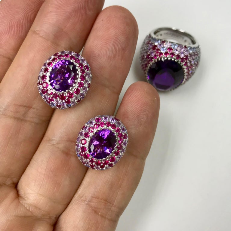 Amethyst Multi-Color Sapphire 18 Karat White Gold Earrings For Sale at ...
