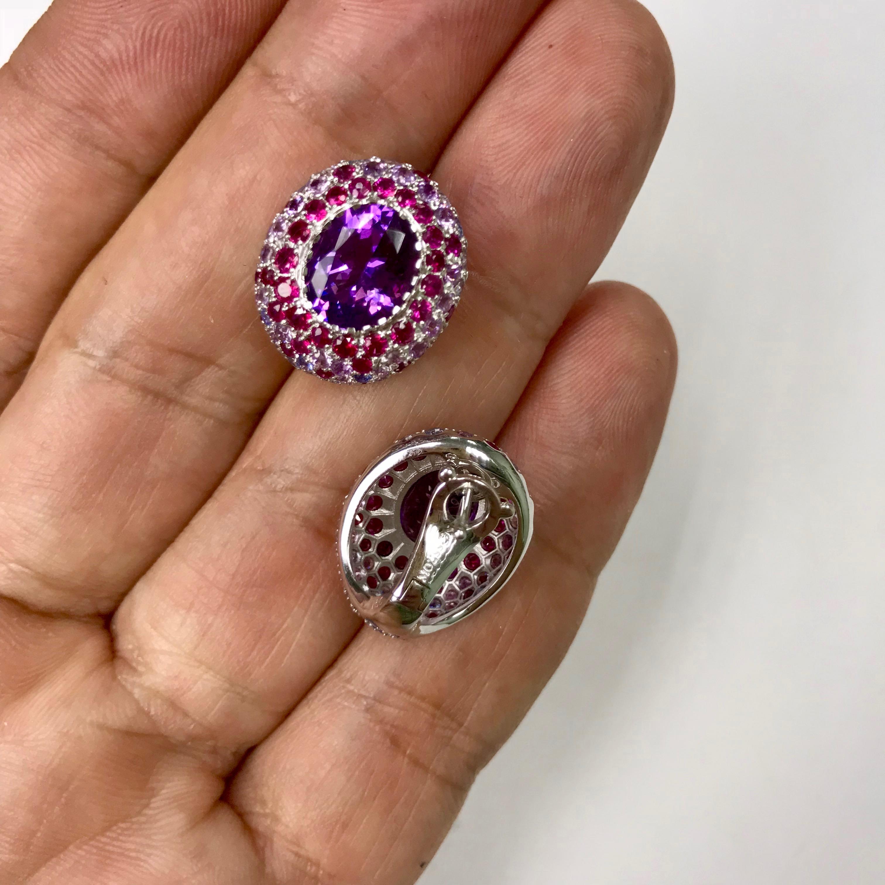 Amethyst Multi-Color Sapphire 18 Karat White Gold Earrings For Sale 1