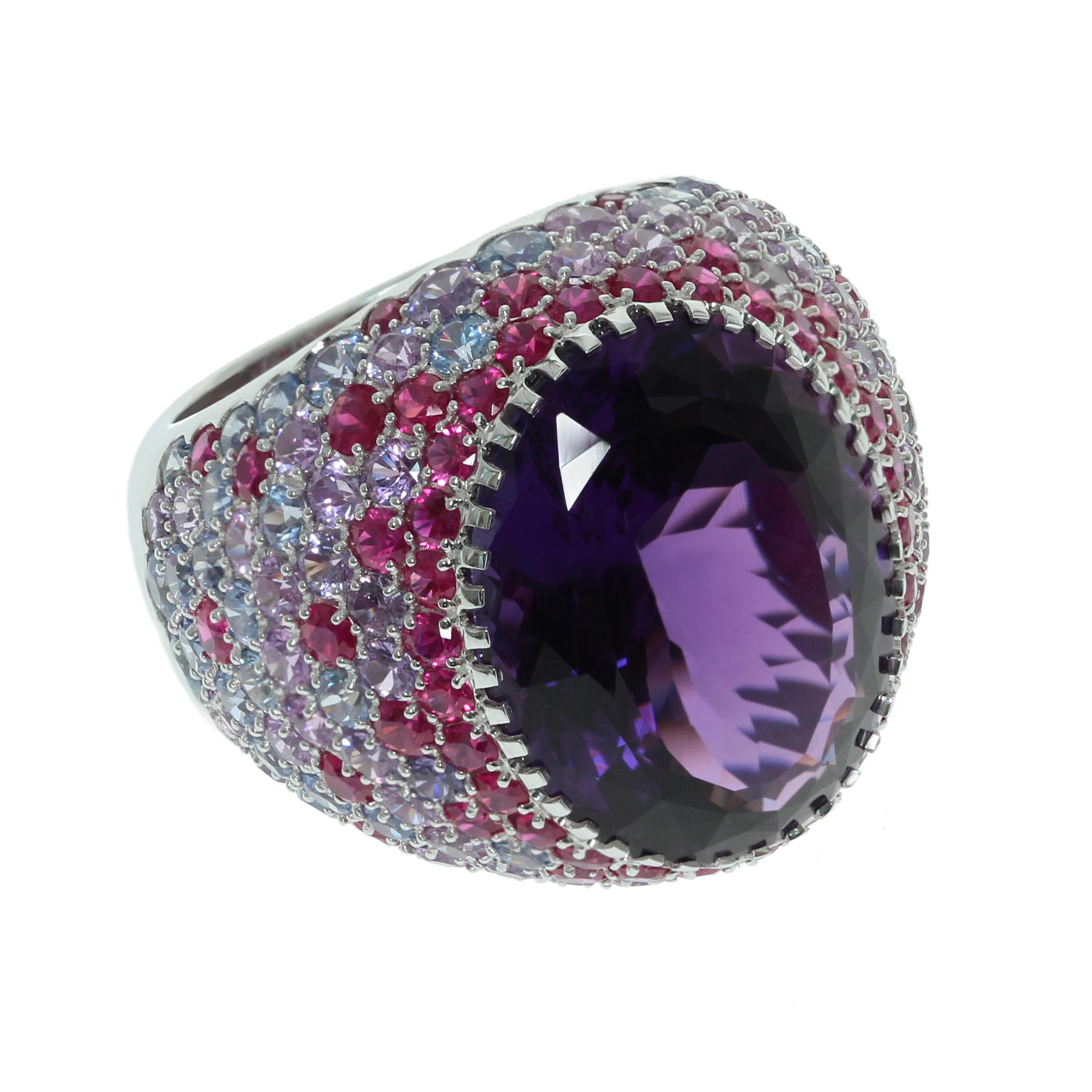 Contemporary Amethyst Multi-Color Sapphire 18 Karat White Gold Suite For Sale