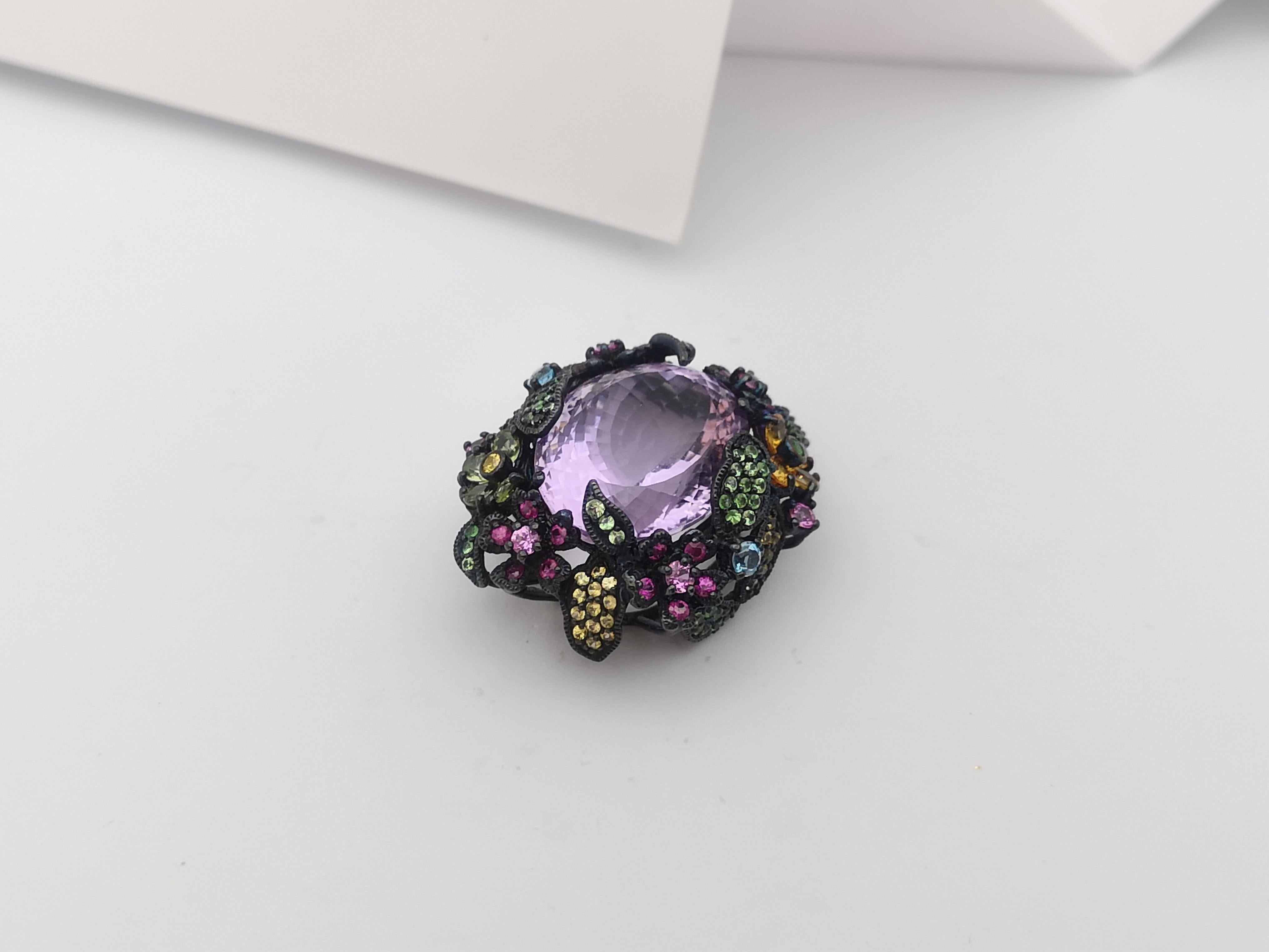 Amethyst, Multi-color Sapphire and Tsavorite Pendant set in Silver Settings For Sale 5