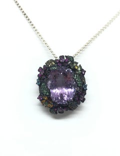 Amethyst, Multi-color Sapphire and Tsavorite Pendant set in Silver Settings