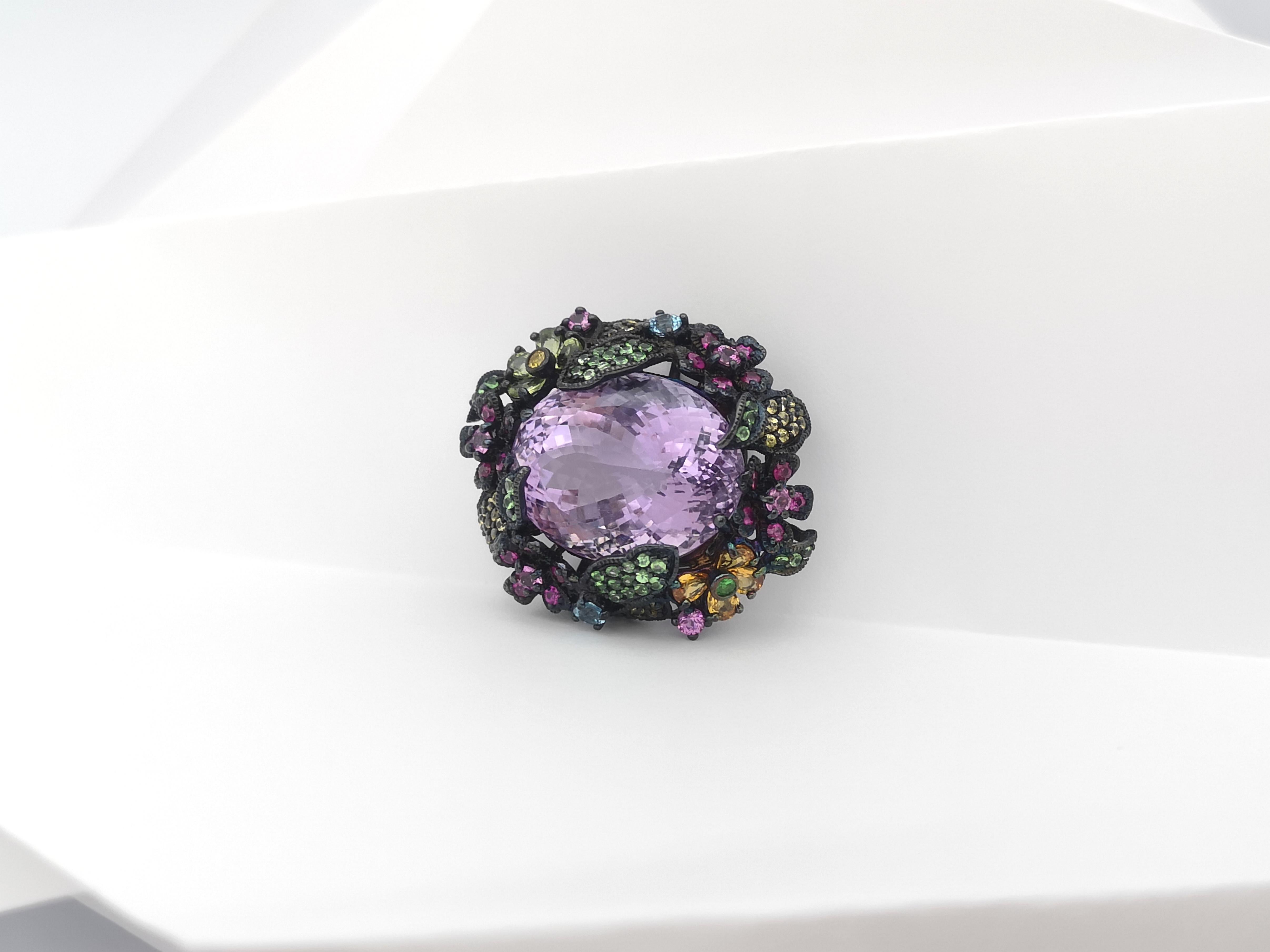 Amethyst, Multi-color Sapphire and Tsavorite Pendant set in Silver Settings For Sale 2