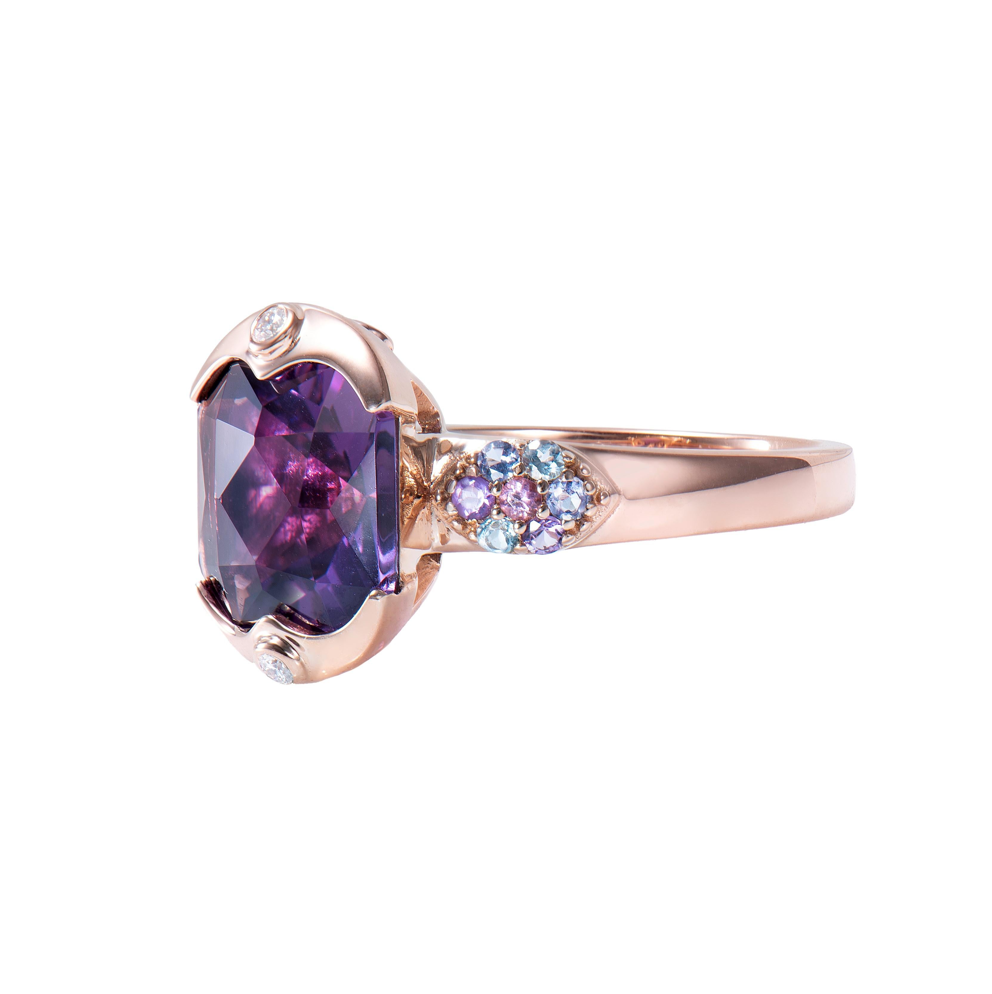 Sunita Nahata presents a collection of alluring amethyst cocktail rings. Amethysts are particularly known to bring powerful energies to Aquarians or those born in February. In general, it is said to calm and de-stress wearers, and alleviate all