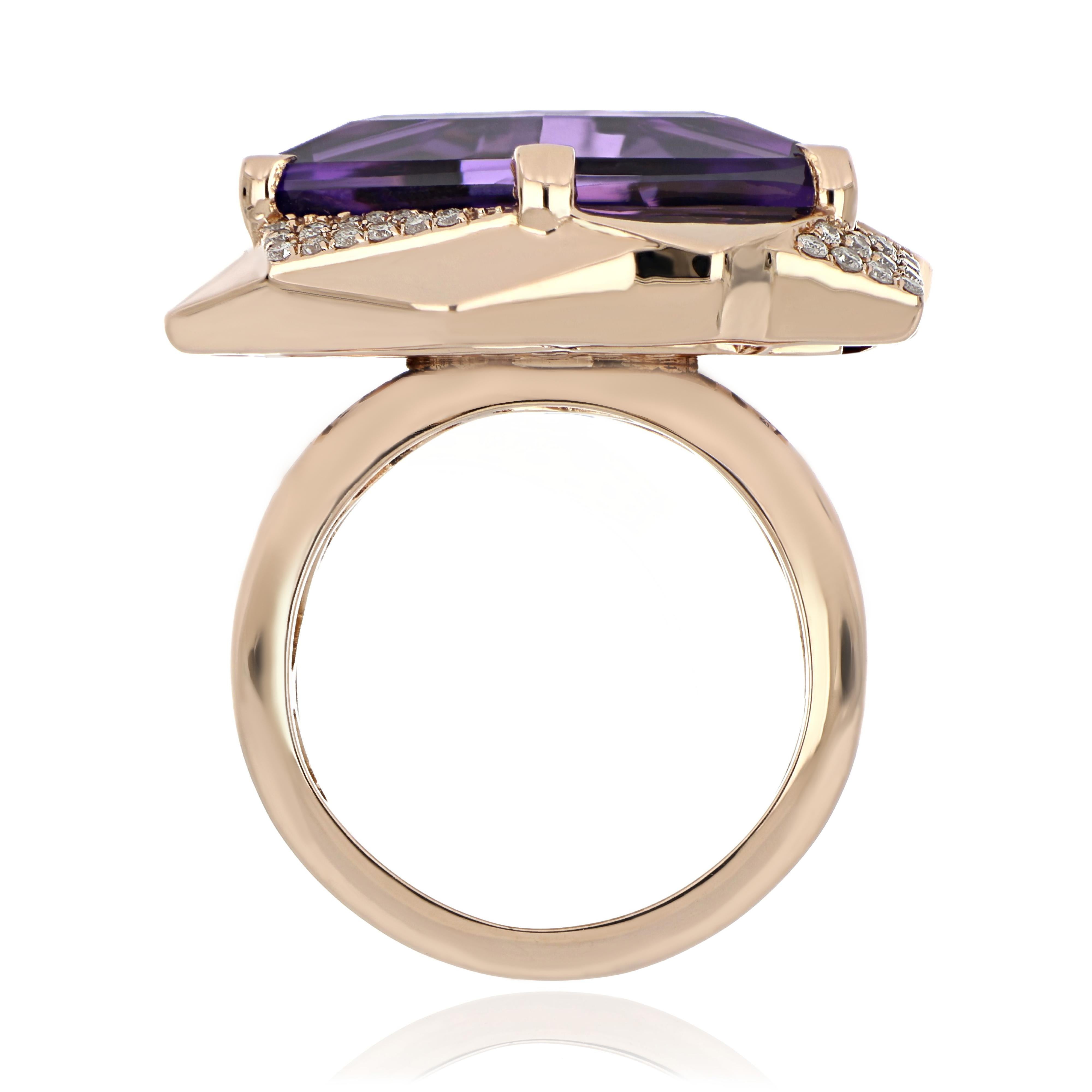 Amethyst, Multi Sapphire and Diamond Studded Ring in 14 Karat Rose Gold In New Condition For Sale In JAIPUR, IN