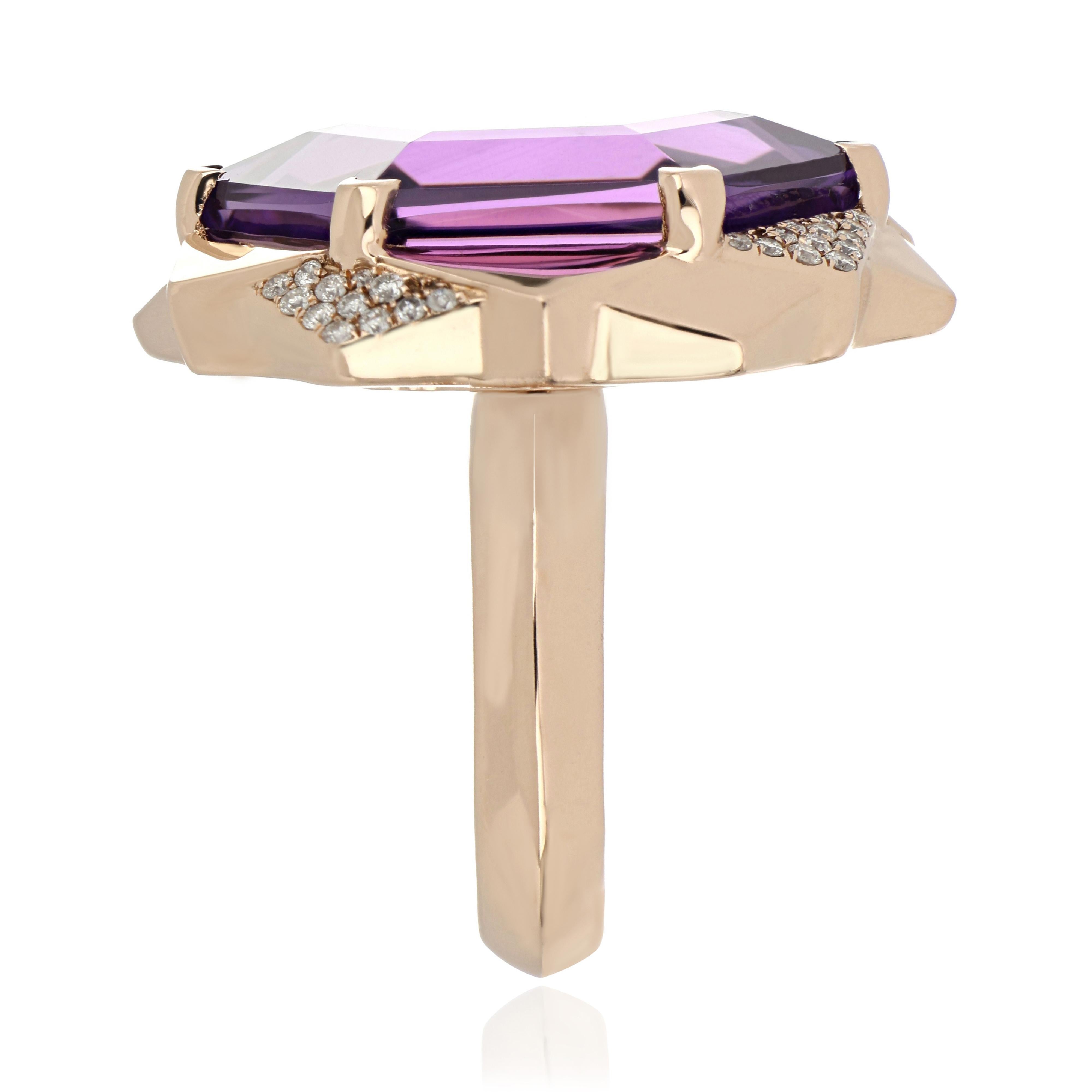 Women's Amethyst, Multi Sapphire and Diamond Studded Ring in 14 Karat Rose Gold For Sale