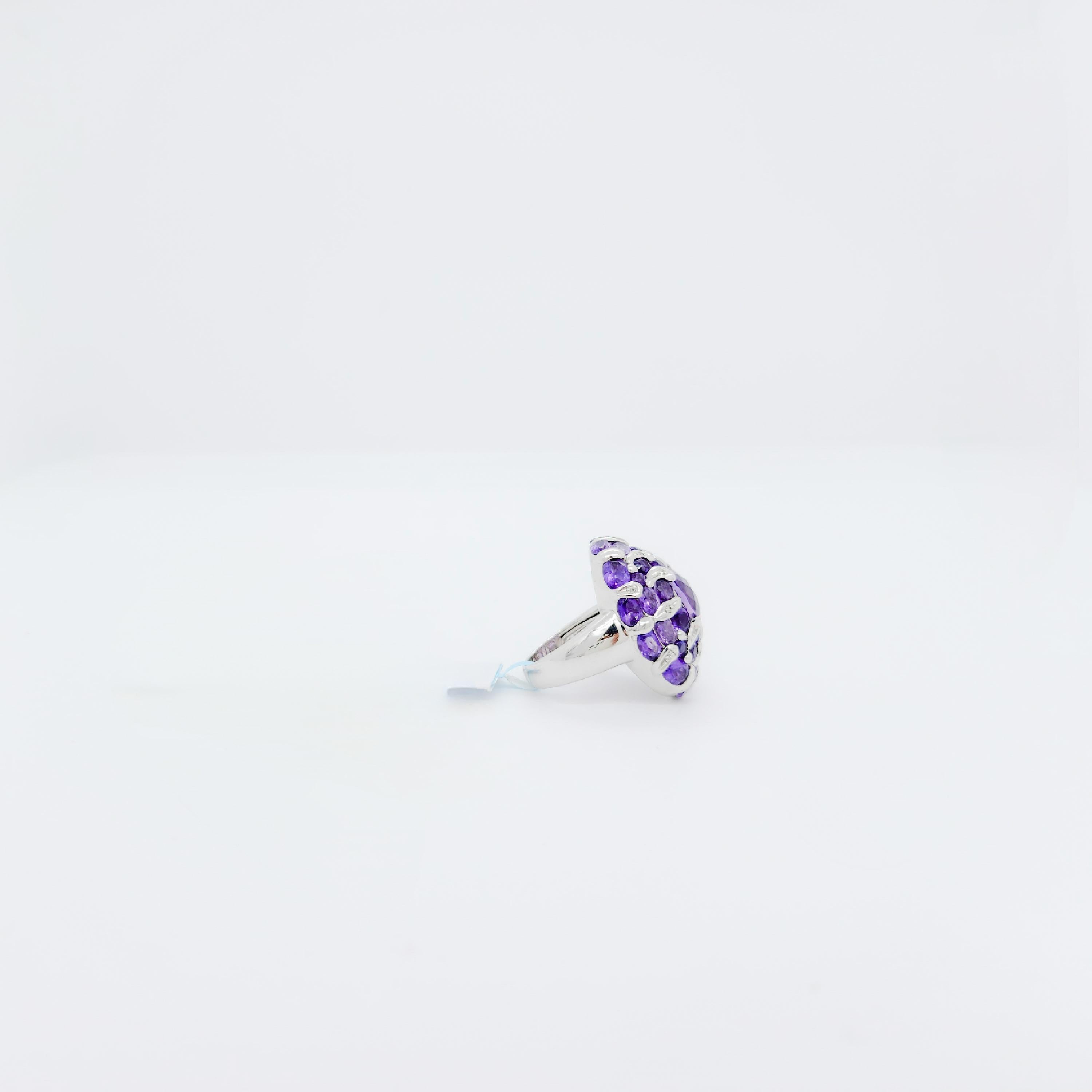 Women's or Men's Amethyst Multi Shape and White Diamond Cluster Ring in 18k White Gold For Sale