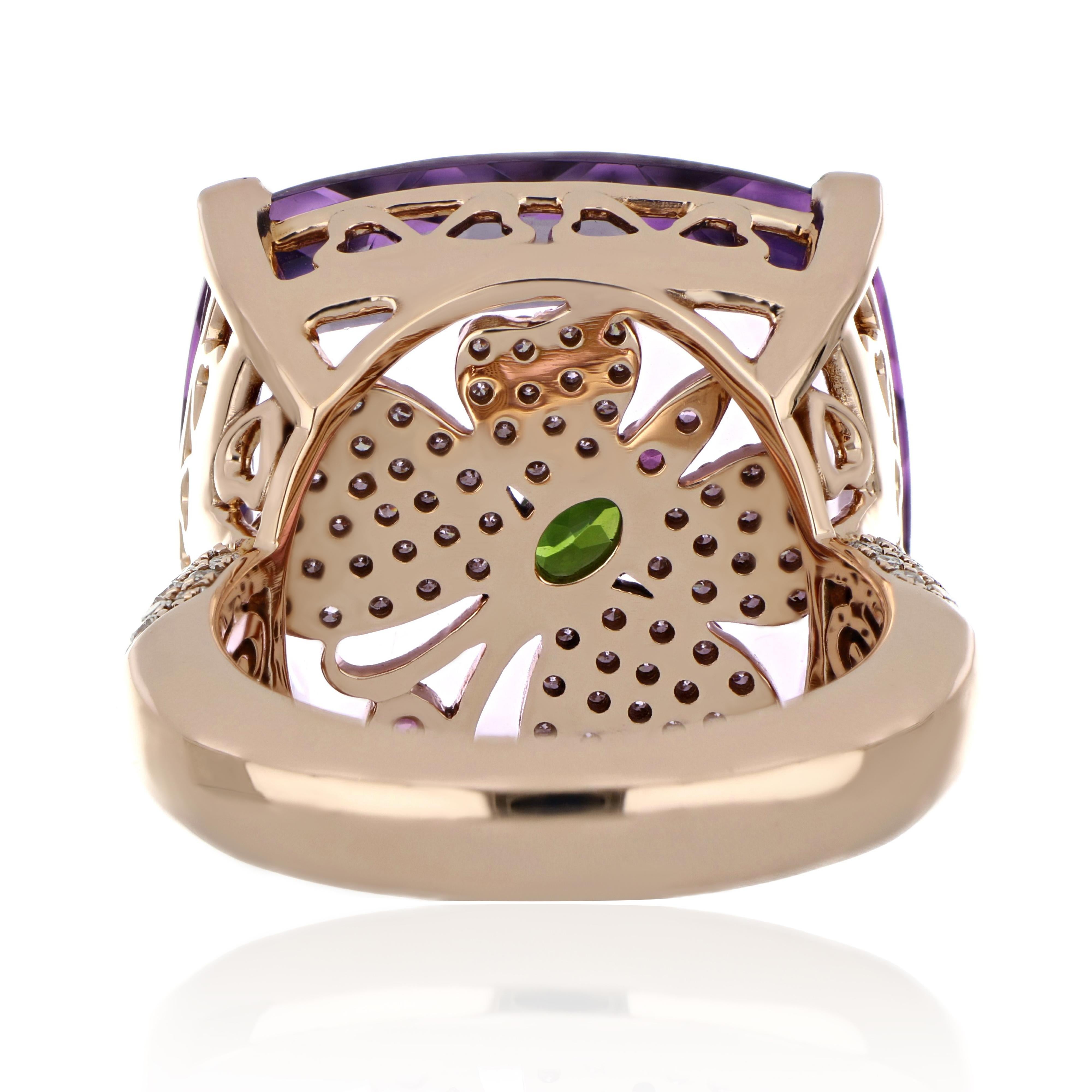Amethyst, Multi Stone and Diamond Studded Ring in 14 Karat Rose Gold In New Condition In JAIPUR, IN