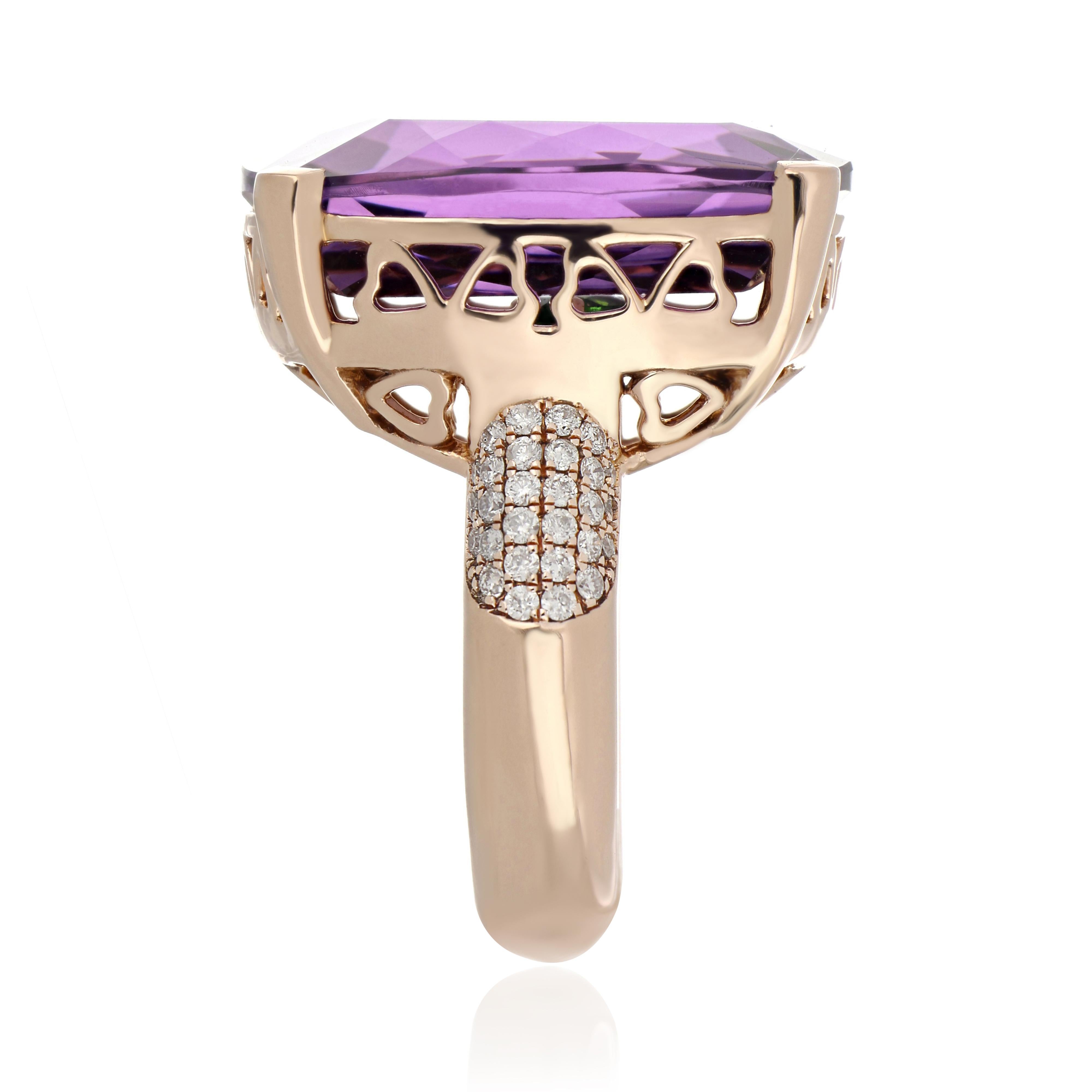 Women's Amethyst, Multi Stone and Diamond Studded Ring in 14 Karat Rose Gold