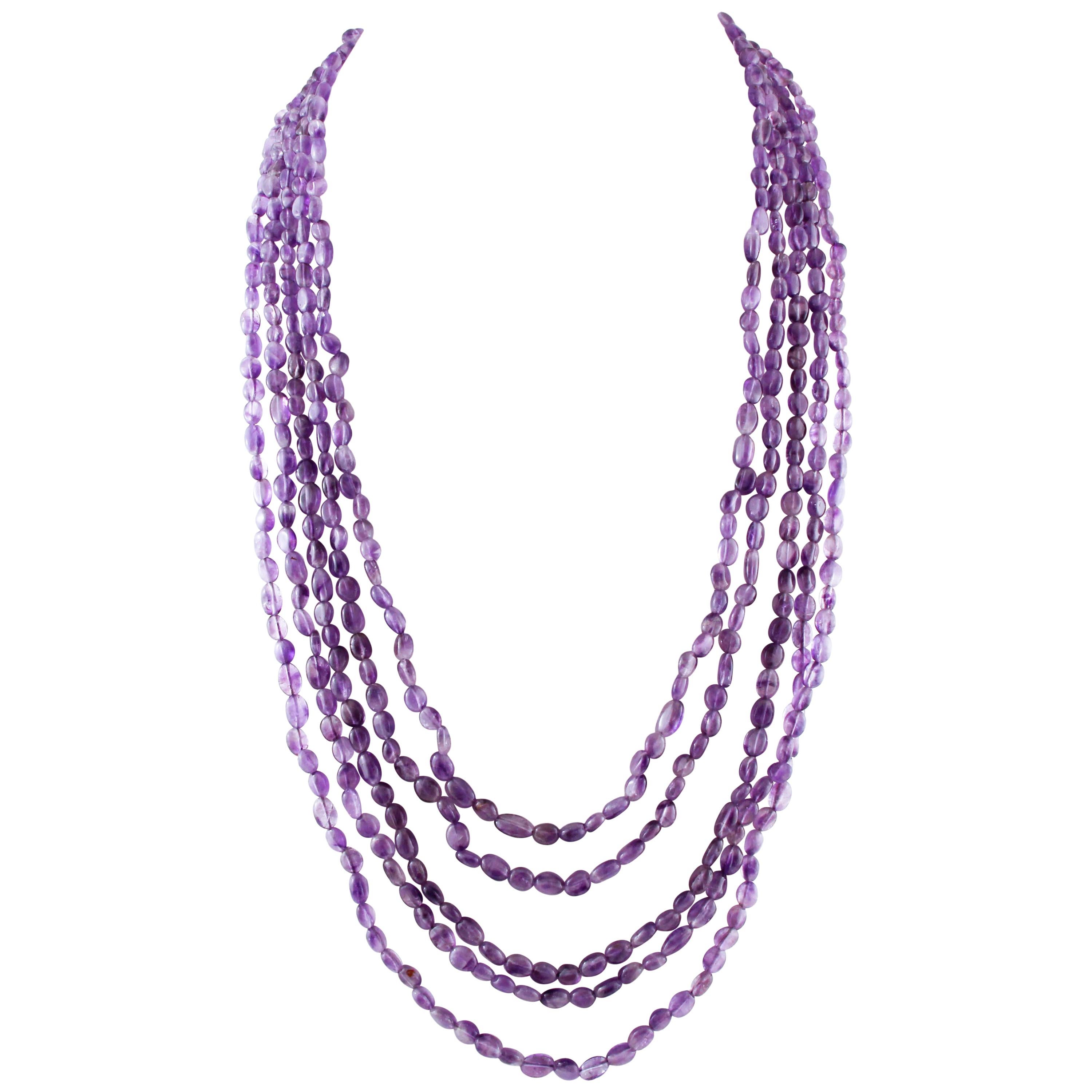 Amethyst Multi-Strands Necklace with 18 Karat Yellow Gold Closure