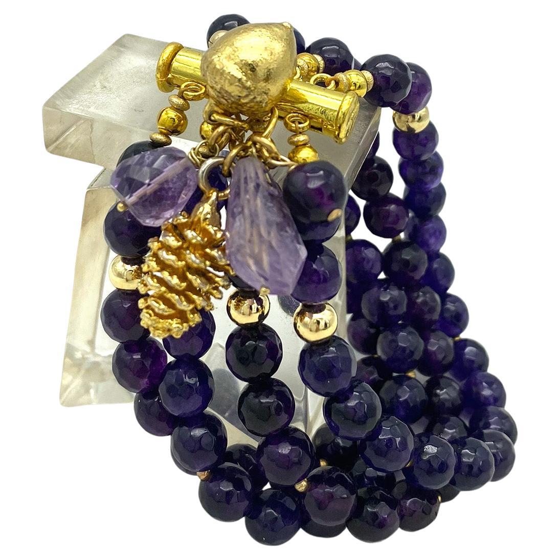 Artisan Bracelet à breloques multiples en améthyste en vente