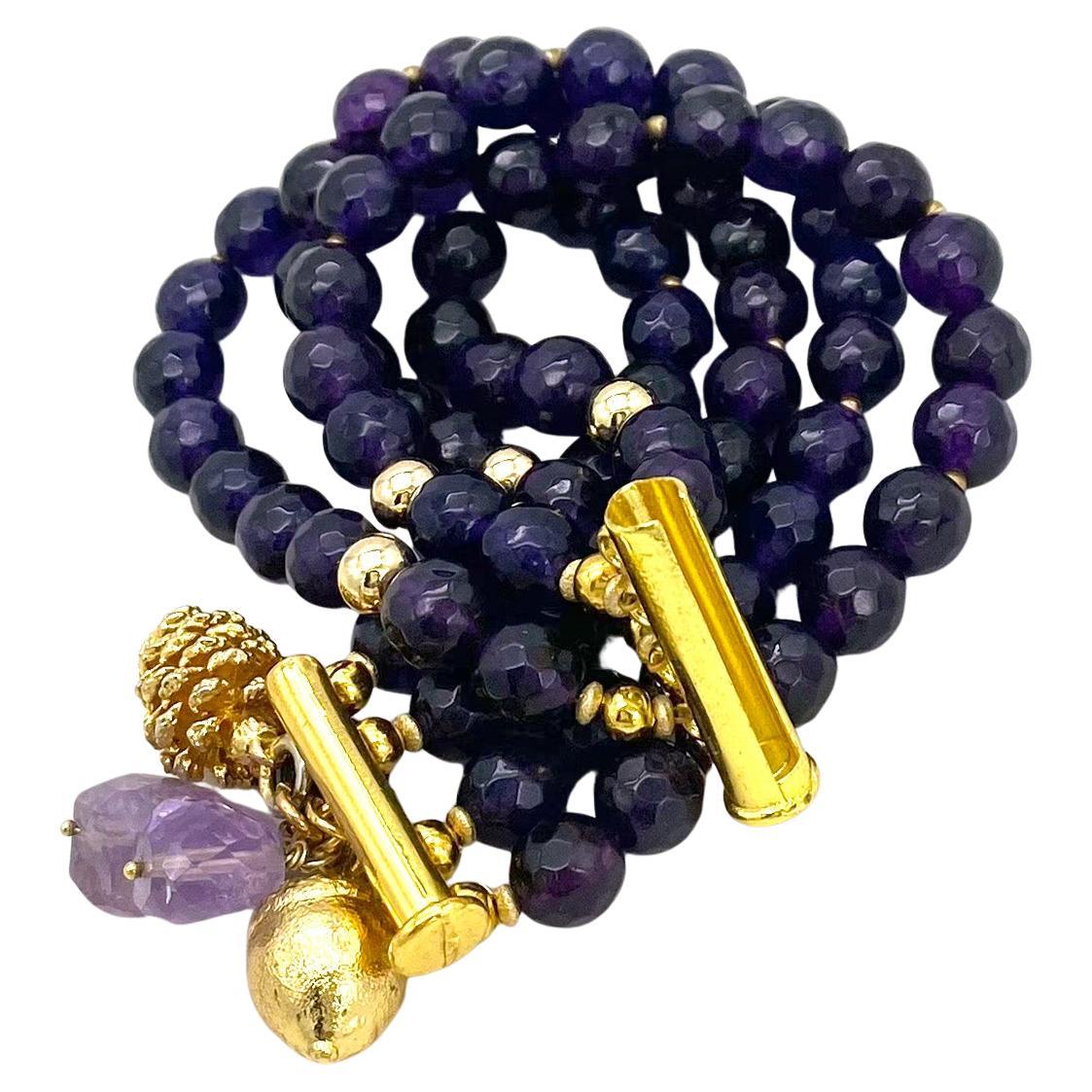 Perle Bracelet à breloques multiples en améthyste en vente