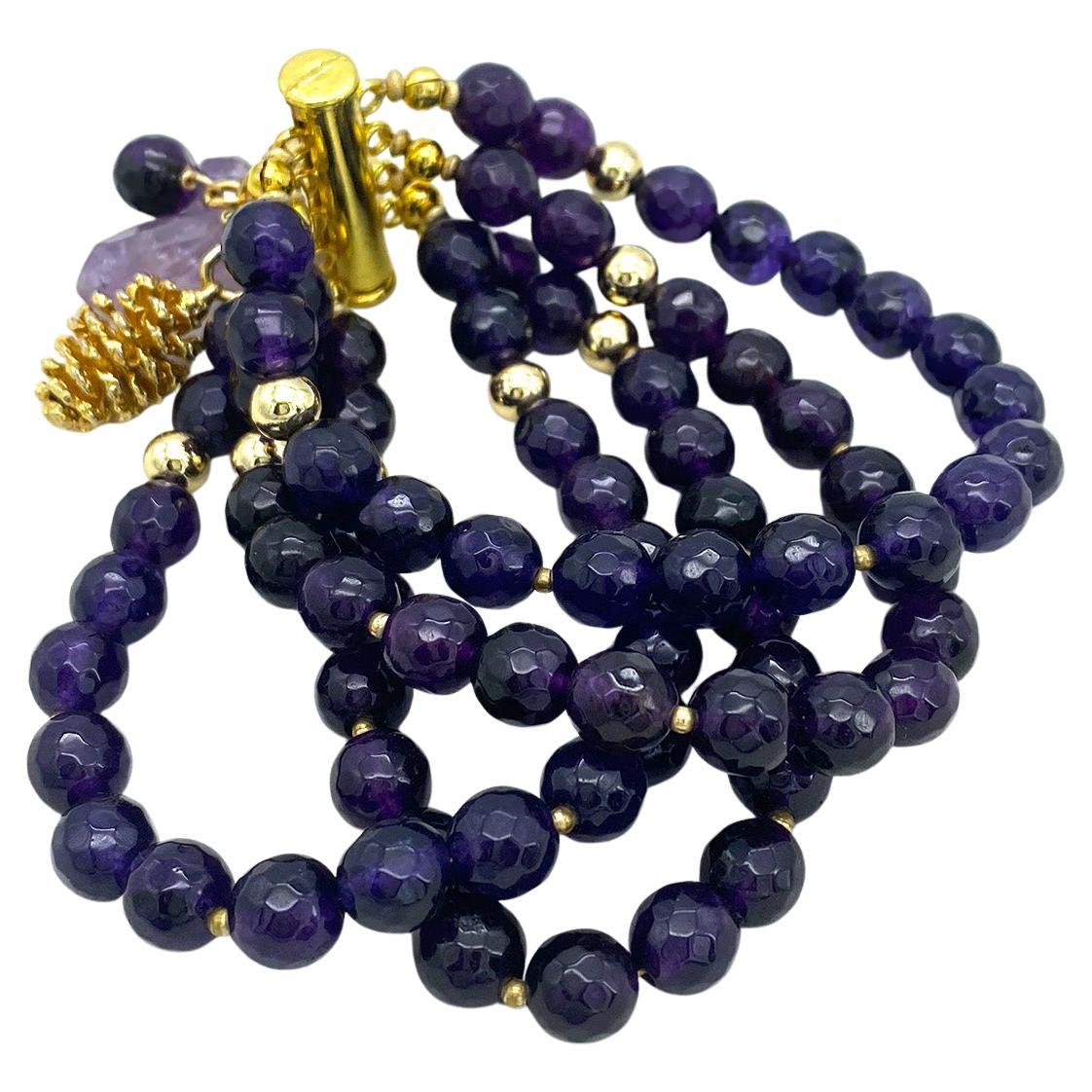 Bracelet à breloques multiples en améthyste Pour femmes en vente