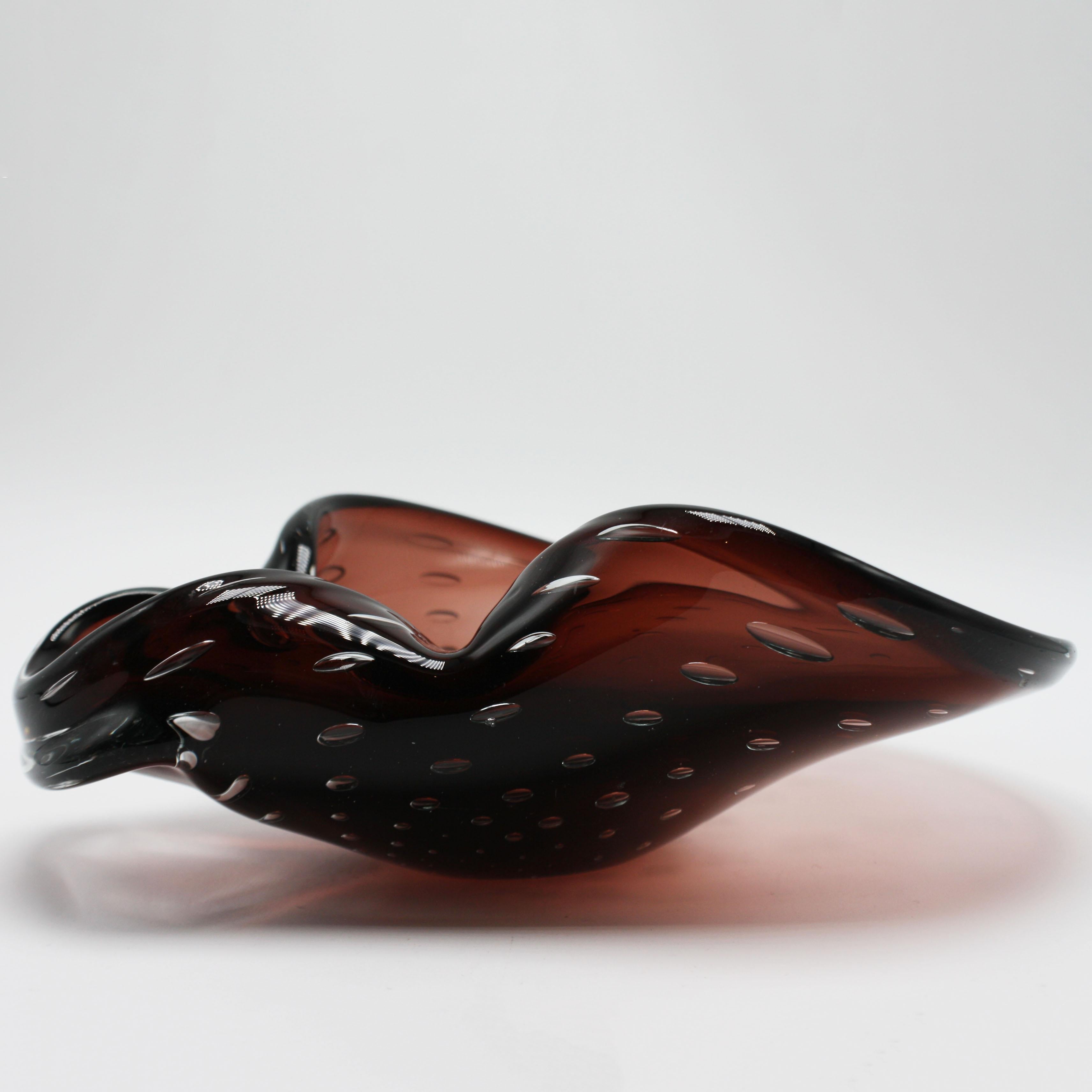 Mid-20th Century Amethyst Murano Glass Bowl with Bubble Inclusions, circa 1950