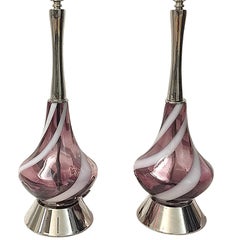 Amethyst Murano Glass Lamps with Silver Plated Bases