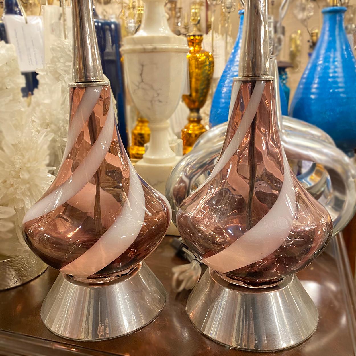 Placcato argento Lampade in vetro di Murano ametista con basi placcate argento in vendita