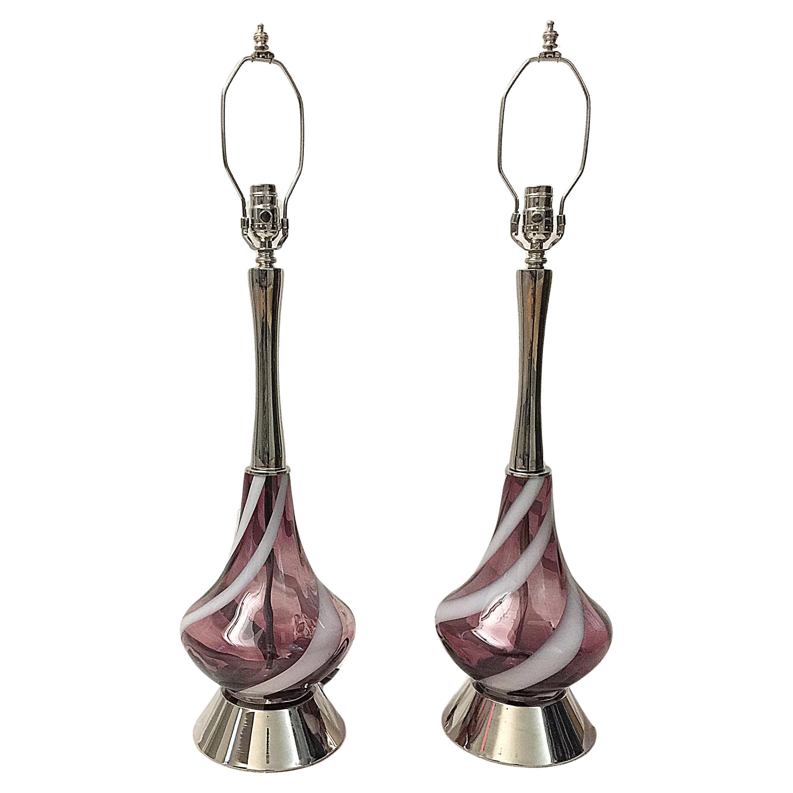 Amethyst Murano Glass Lamps with Silver Plated Bases For Sale