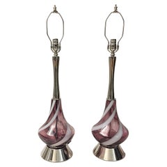 Amethyst Murano Glass Lamps with Silver Plated Bases