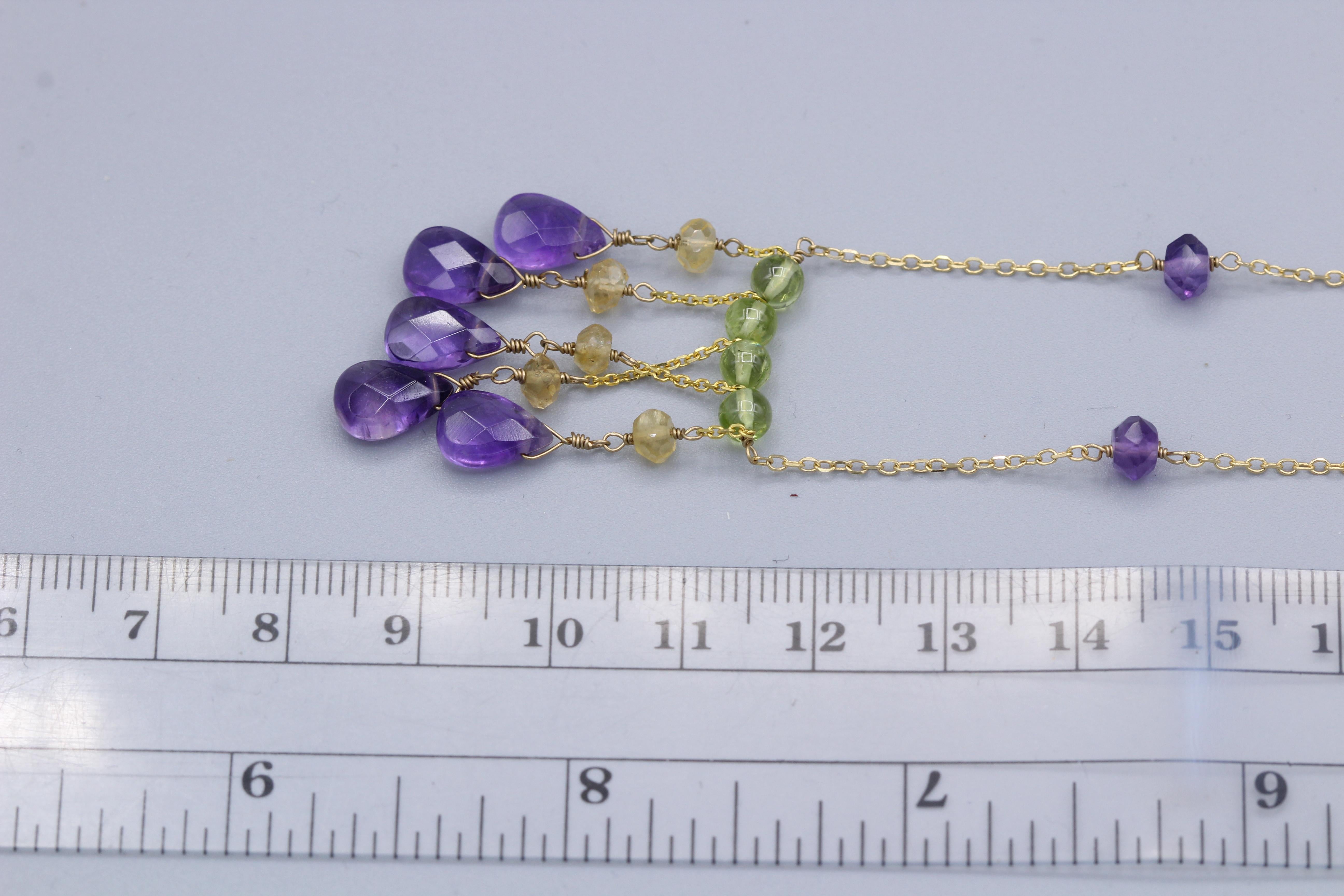 Amethyst Necklace 14k Yellow Gold Dangle Bead Necklace In New Condition In Brooklyn, NY