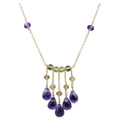 Amethyst-Halskette 14 Karat Gelbgold Perlen-Halskette 001