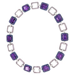 Amethyst Necklace, 54.41 Carat with Lilac Blue and Pink Corunds and Diamonds