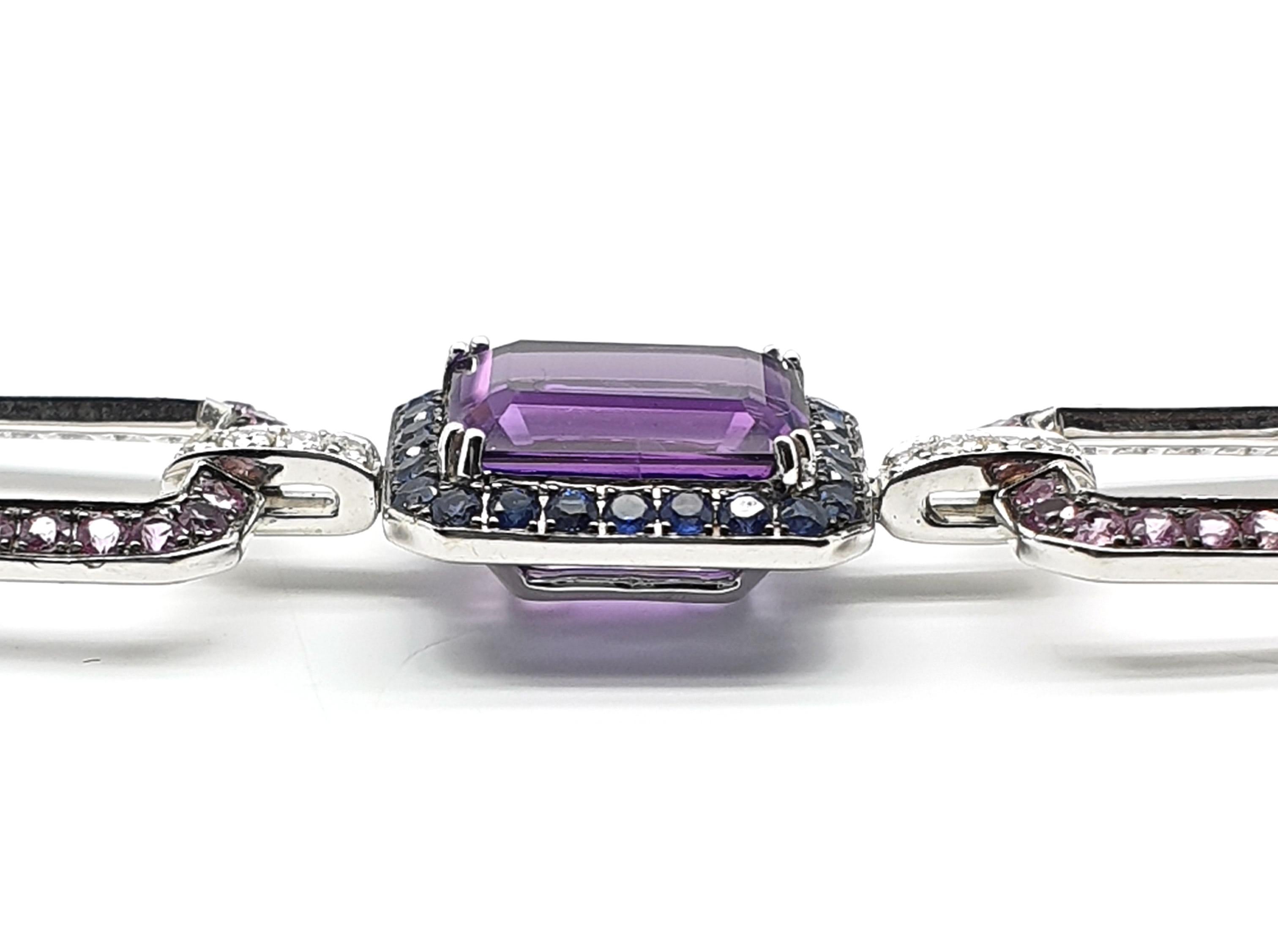 Contemporary Amethyst Necklace, 54.41 Carat with Lilac Blue and Pink Corunds and Diamonds For Sale