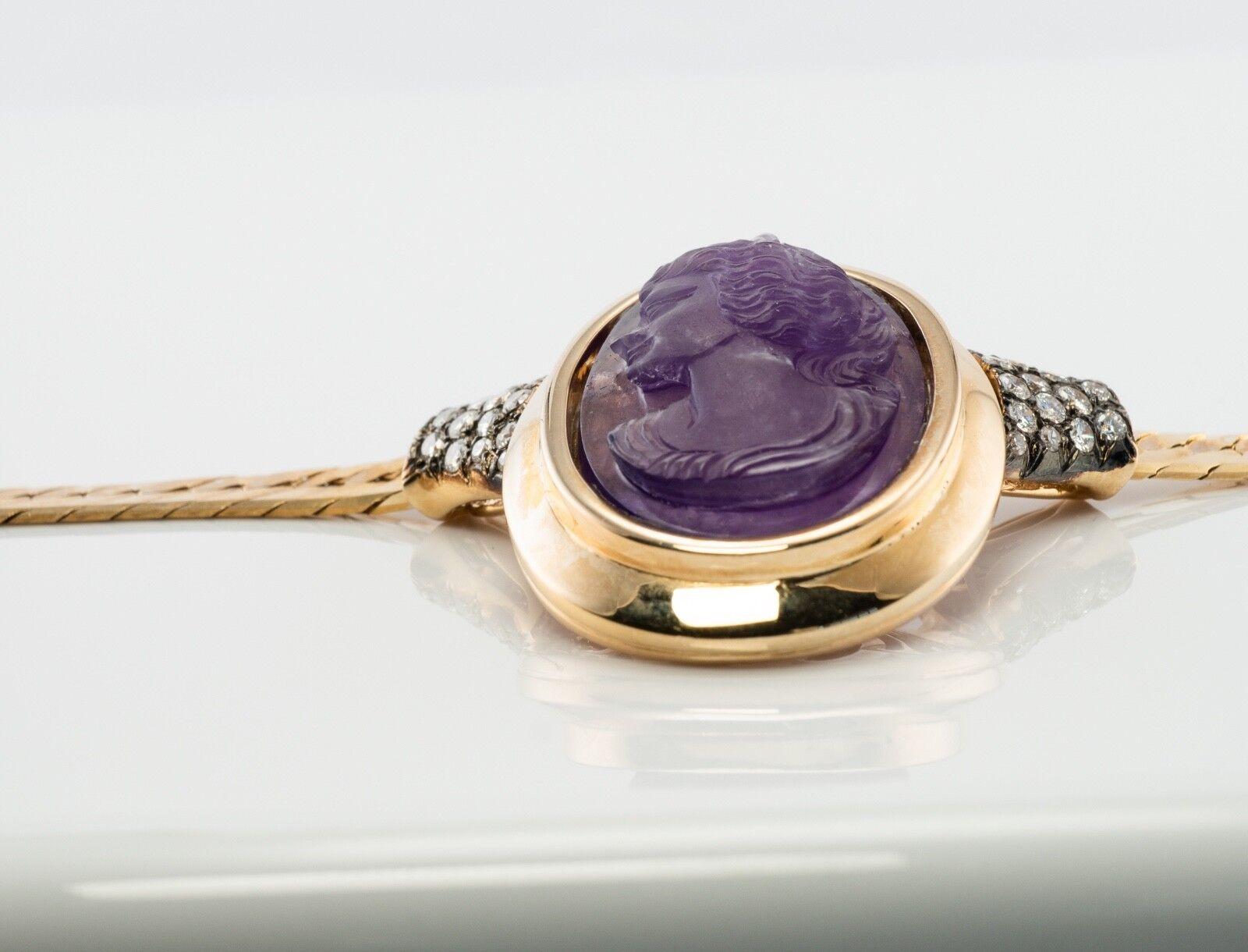 Amethyst Necklace Diamond Cameo Choker 14K Gold For Sale 5