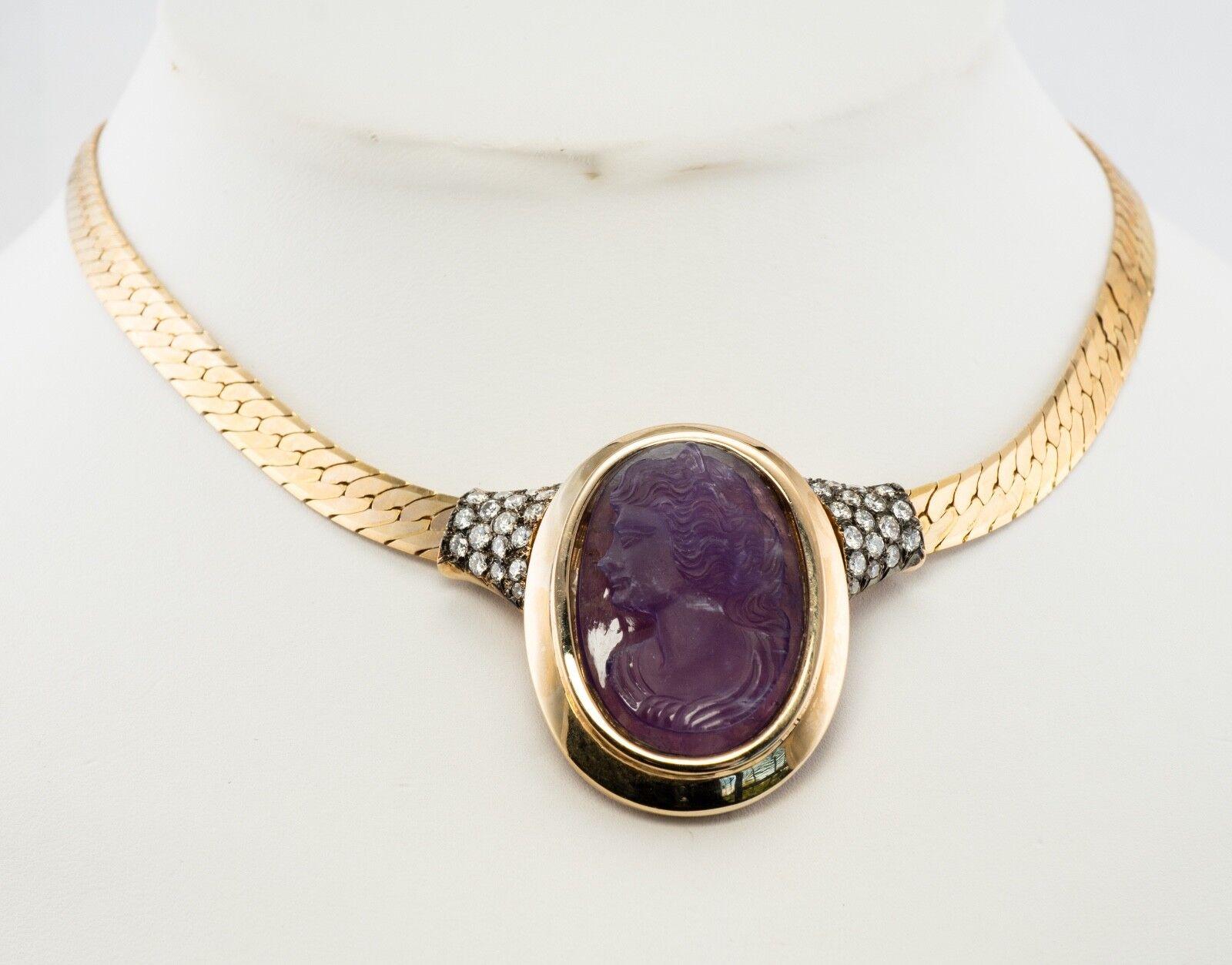 Donna Collana con ametista e cammeo di diamanti in oro 14K in vendita