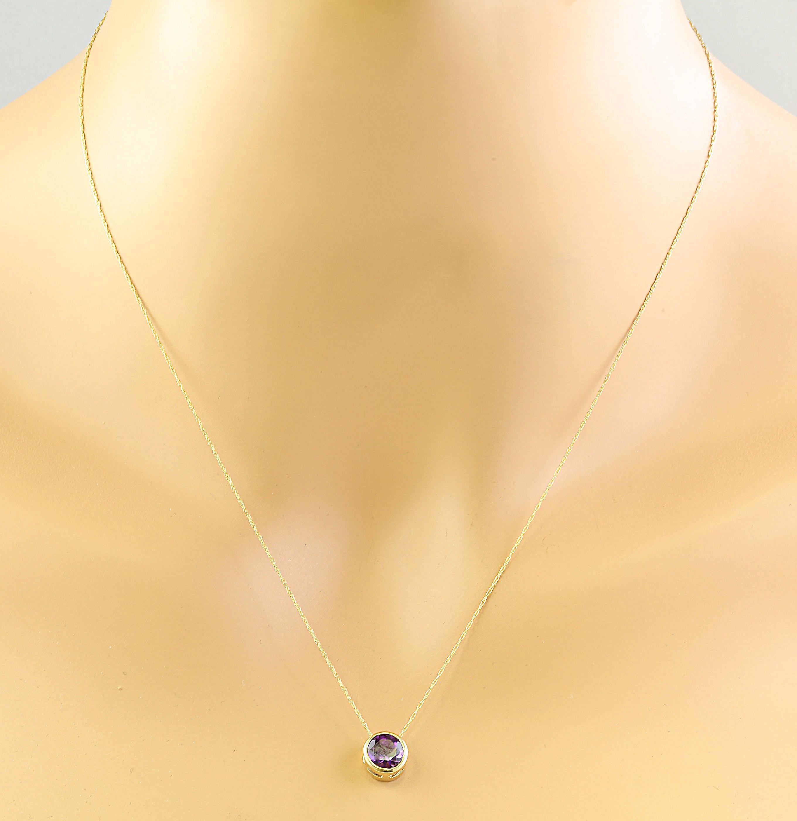 Round Cut Amethyst Necklace In 14 Karat Yellow Gold  For Sale
