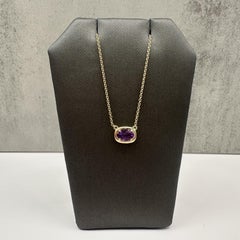 Collier d'améthyste en or jaune 14kt, 0.61ct coupe ovale, ajustable 16-18 pouces