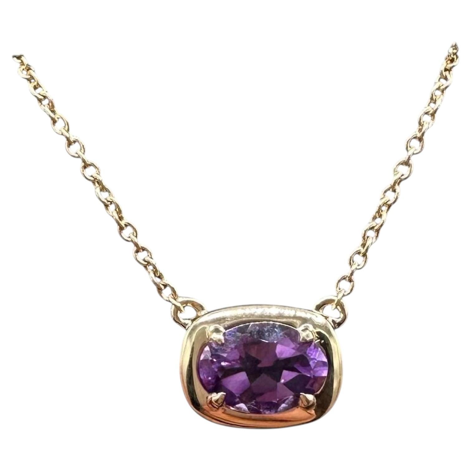 Amethyst Necklace in 14kt Yellow Gold, 0.61ct Oval Cut, Adjustable 16-18 Inches