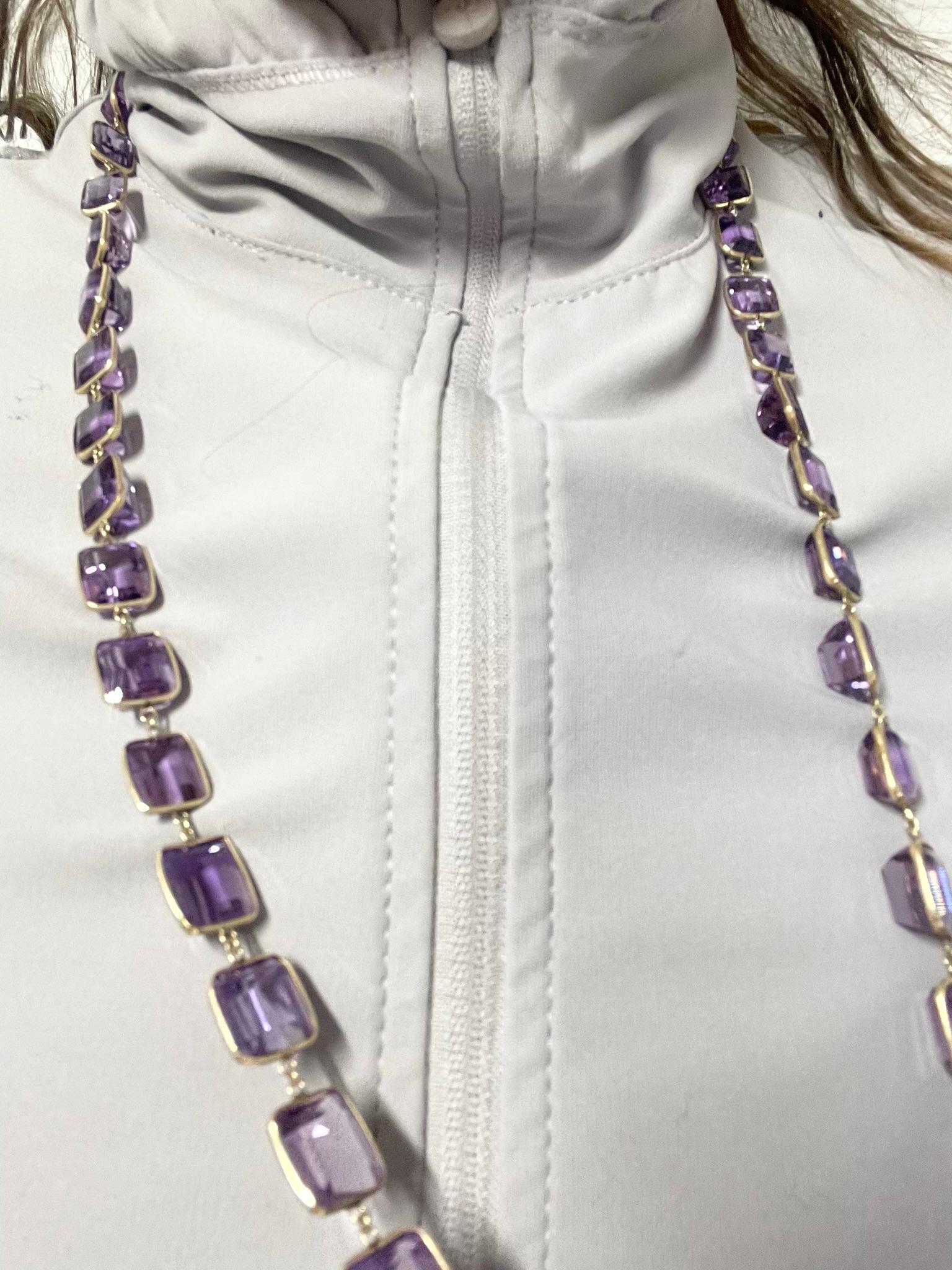 Contemporary Amethyst Necklace Long Natural Amethyst Yard Necklace Link Necklace 300 Carats  For Sale