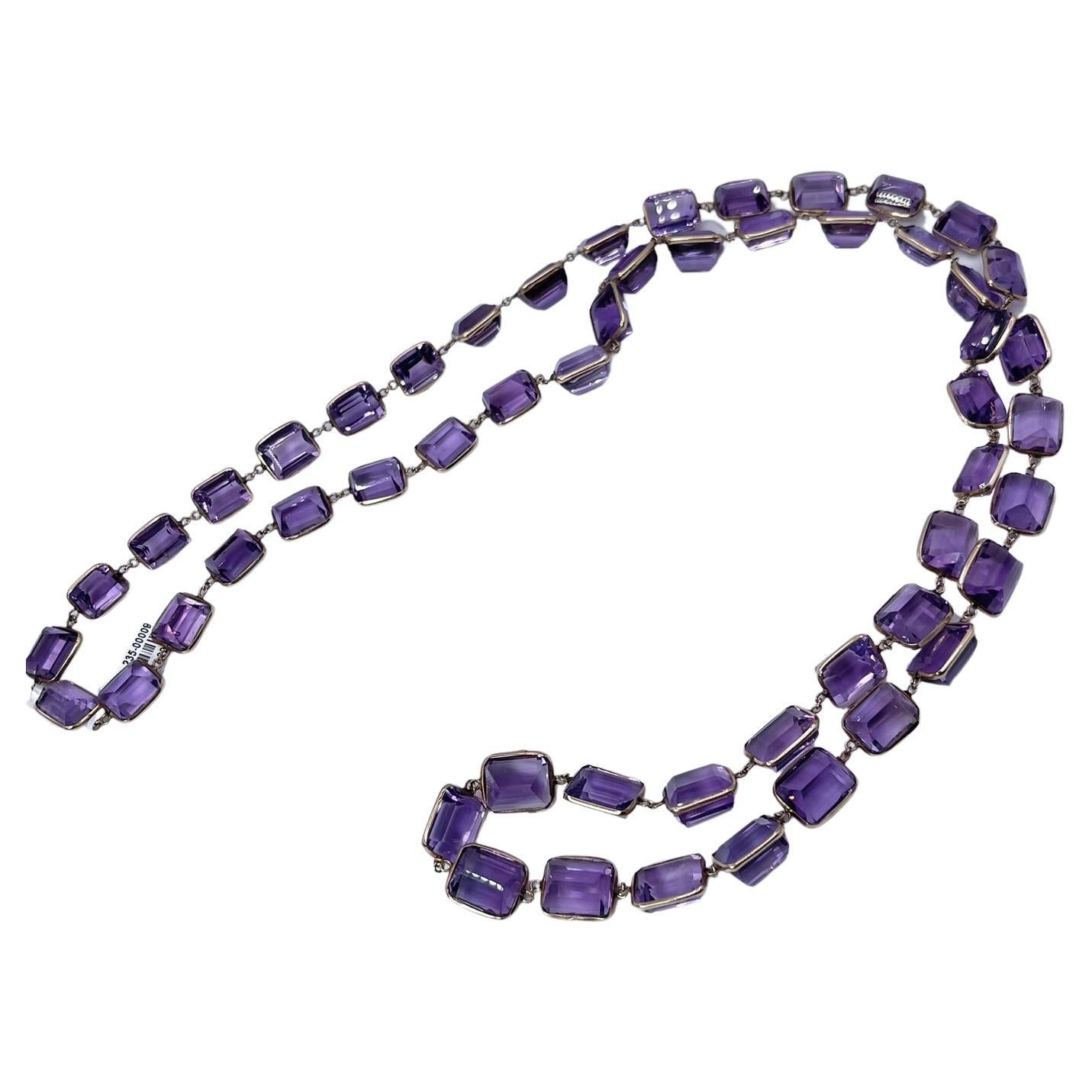 Amethyst Necklace Long Natural Amethyst Yard Necklace Link Necklace 300 Carats  For Sale