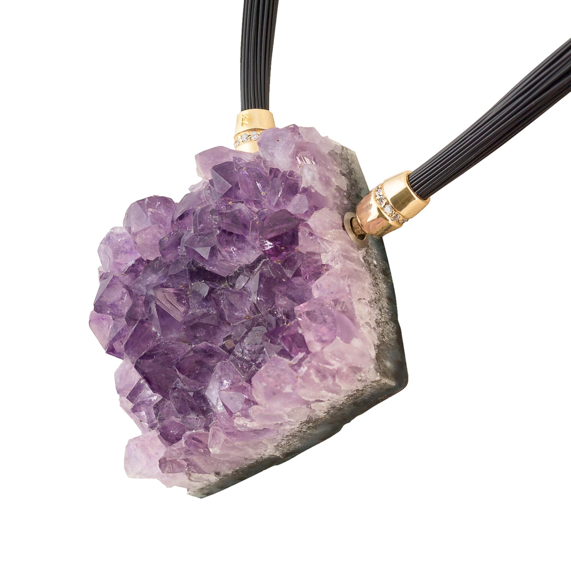 Contemporary Amethyst Necklace with Diamonds and 18 Karat Gold