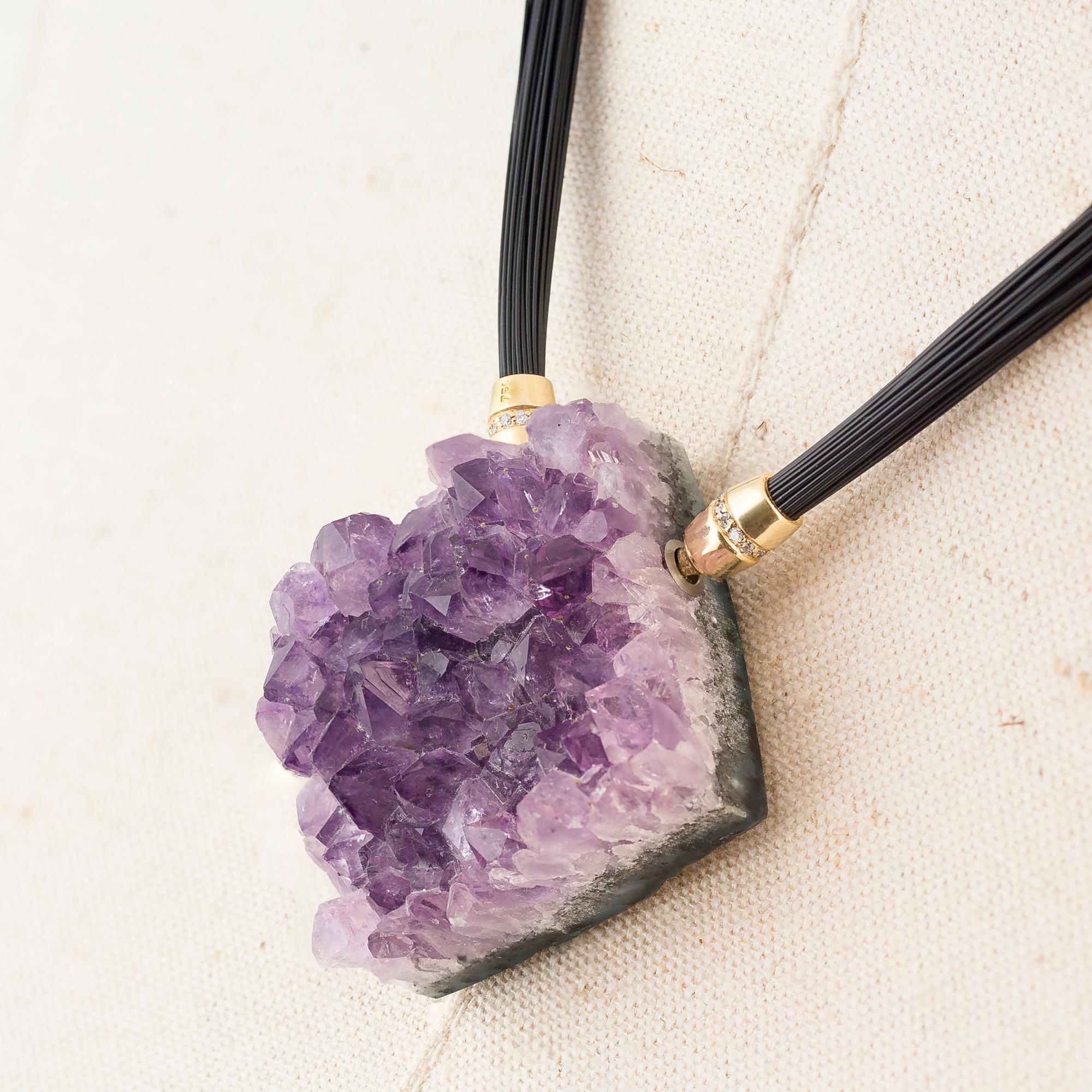 Amethyst Necklace with Diamonds and 18 Karat Gold 1
