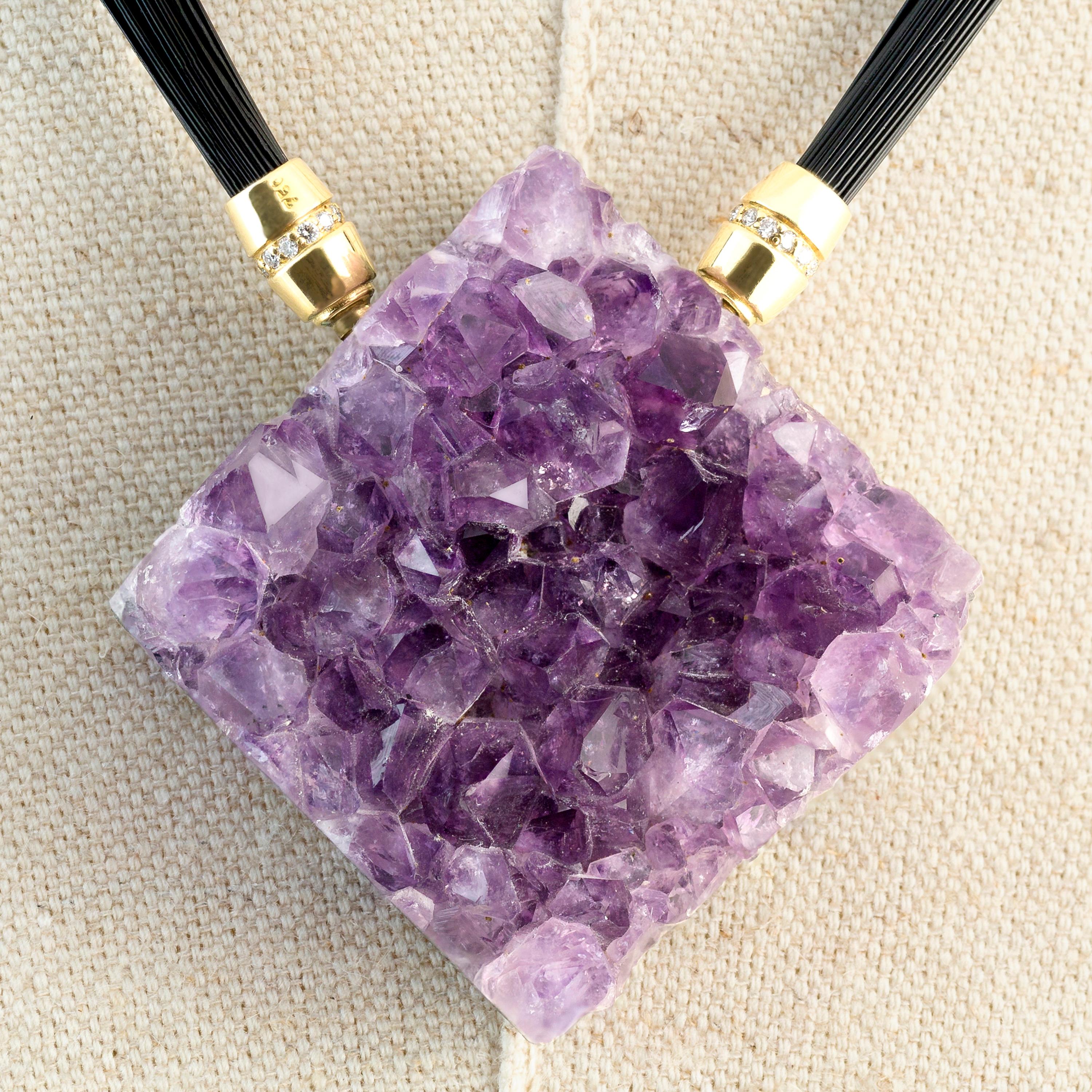 Amethyst Necklace with Diamonds and 18 Karat Gold 2