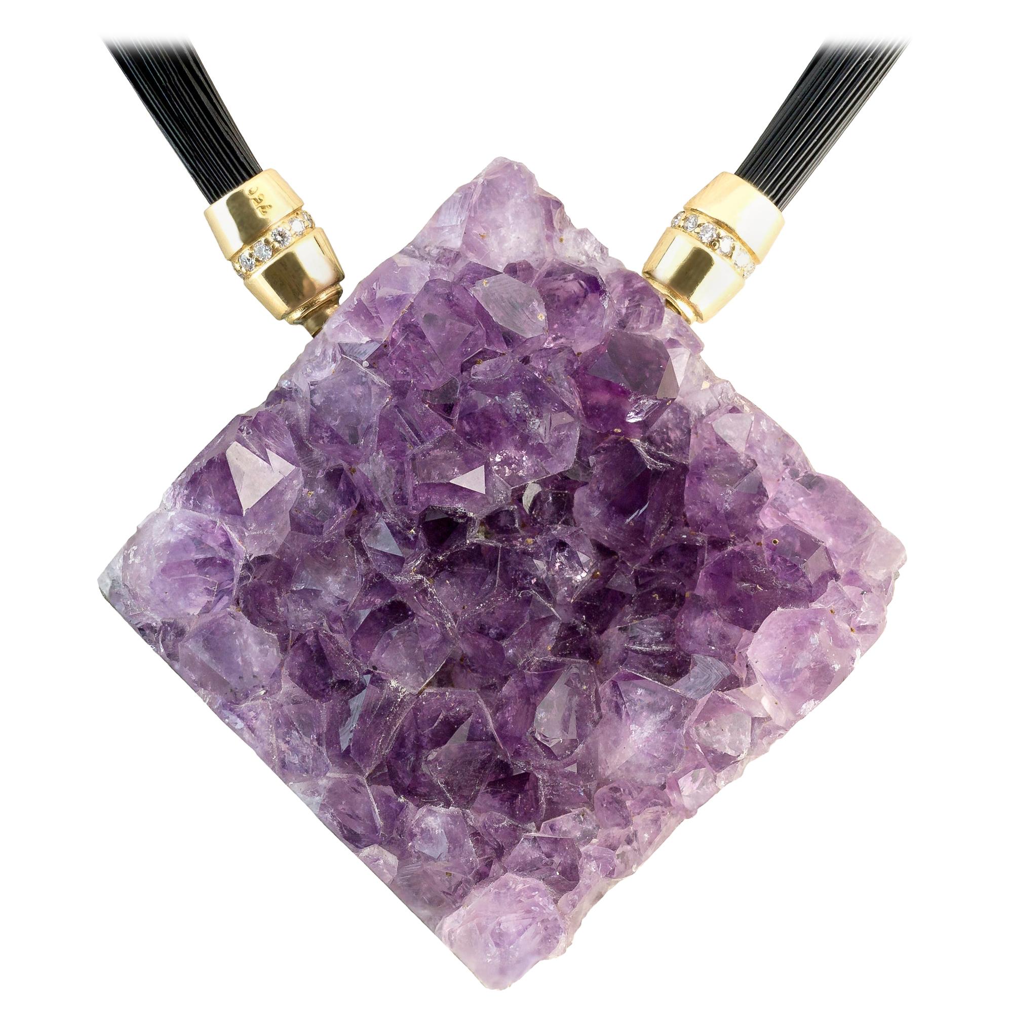 Amethyst Necklace with Diamonds and 18 Karat Gold