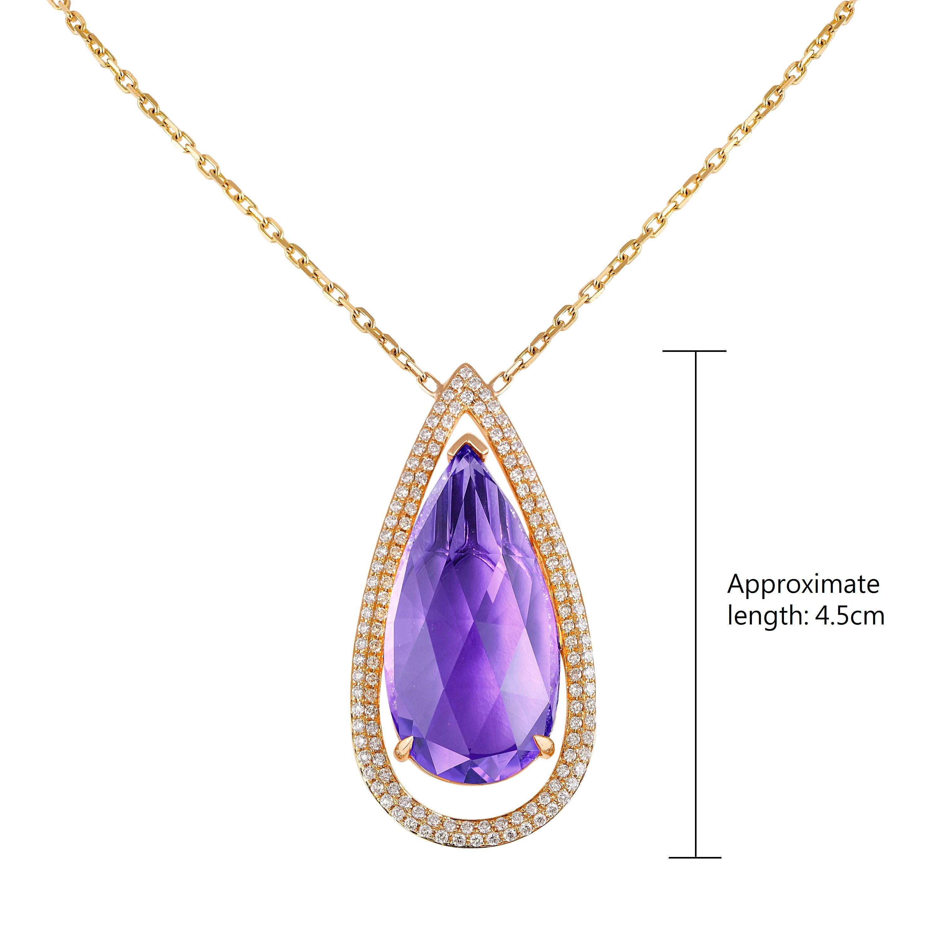 Women's Amethyst Necklace with Diamond in 18 Karat Rose Gold For Sale