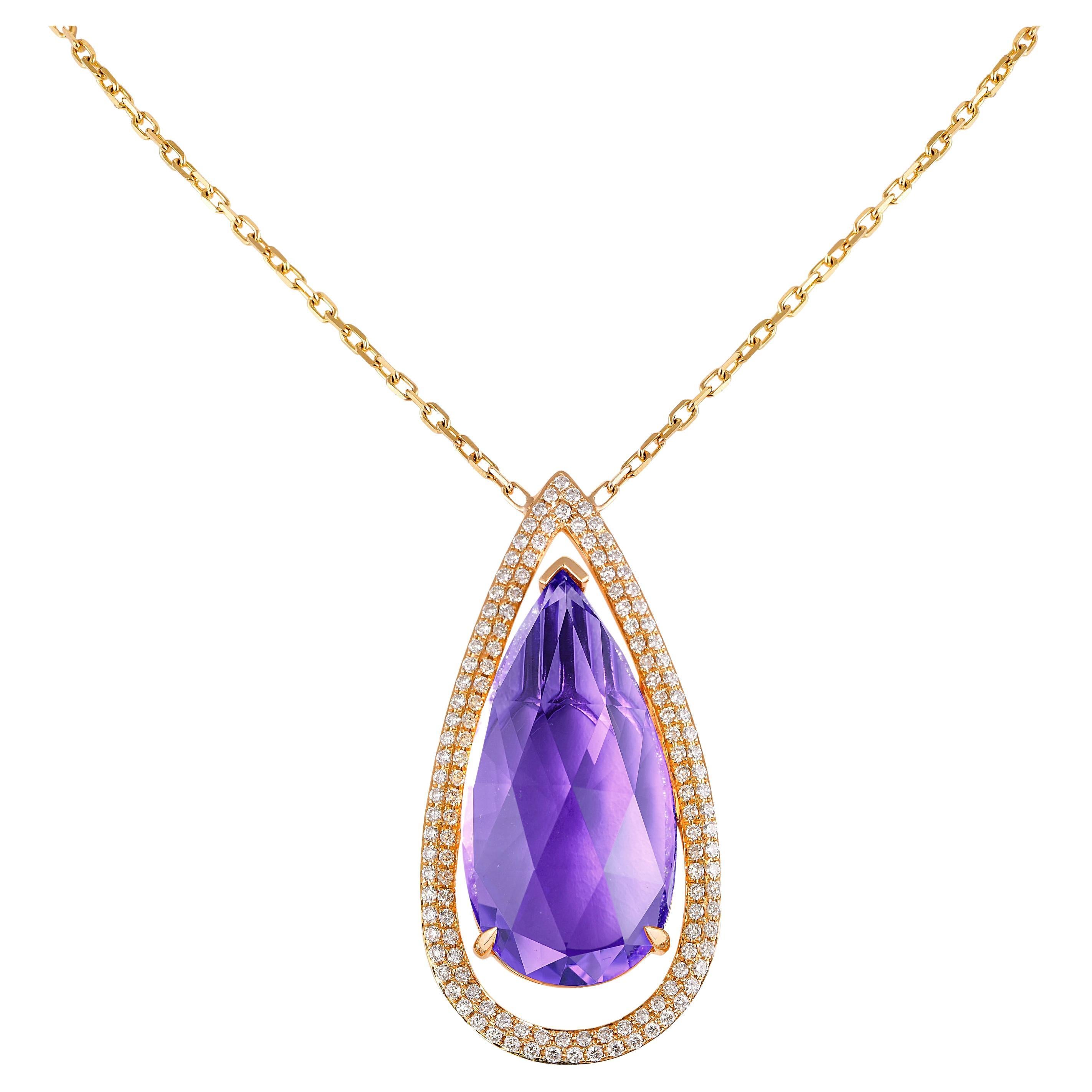Amethyst Necklace with Diamond in 18 Karat Rose Gold For Sale