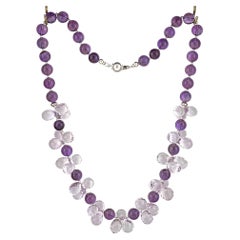 Amethyst Necklace with Transparent Pink Amethyst Pear Cluster, SS Clasp