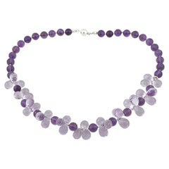 Amethyst Necklace with Transparent Pink Amethyst Pear Cluster, SS Clasp