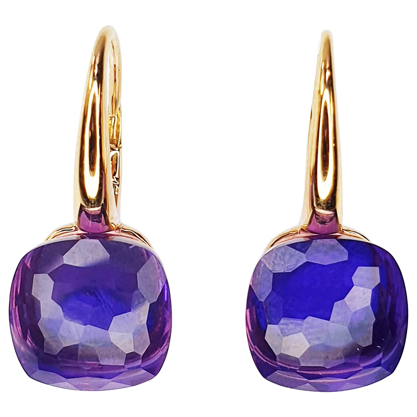 Amethyst Multifaceted 18 Karat Rose Gold Dangle Earrings