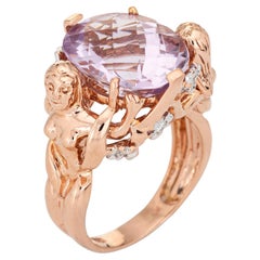 Amethyst Nymph Ring Estate 14k Rose Gold Diamond Nude Woman Fine Jewelry 7.5