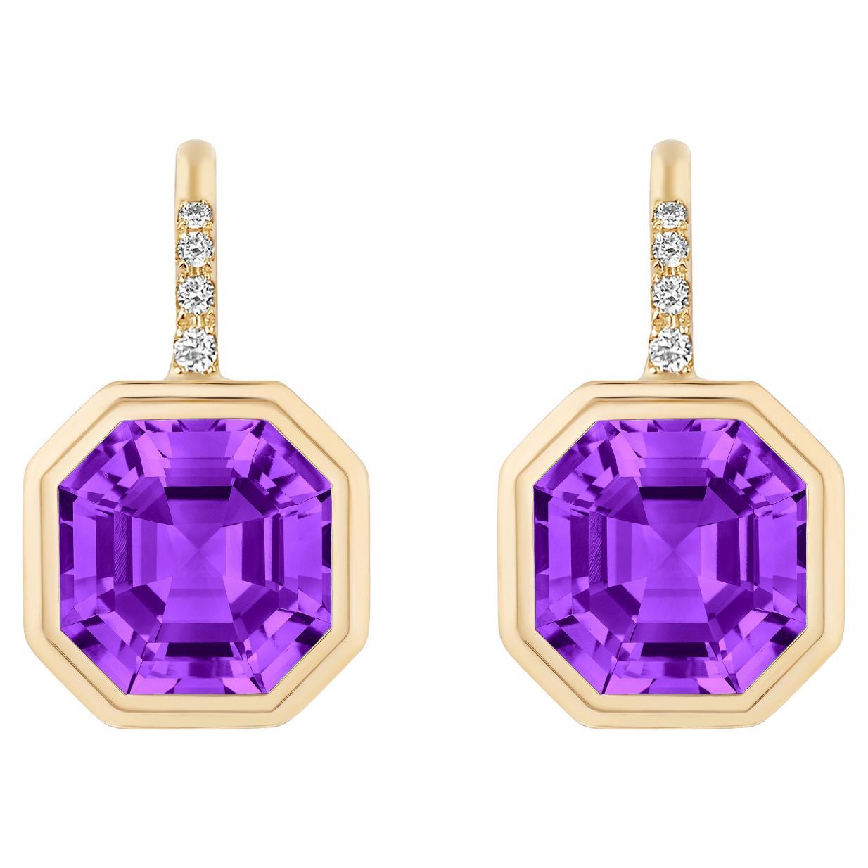 Orecchino ottagonale in ametista con diamante su filo francese