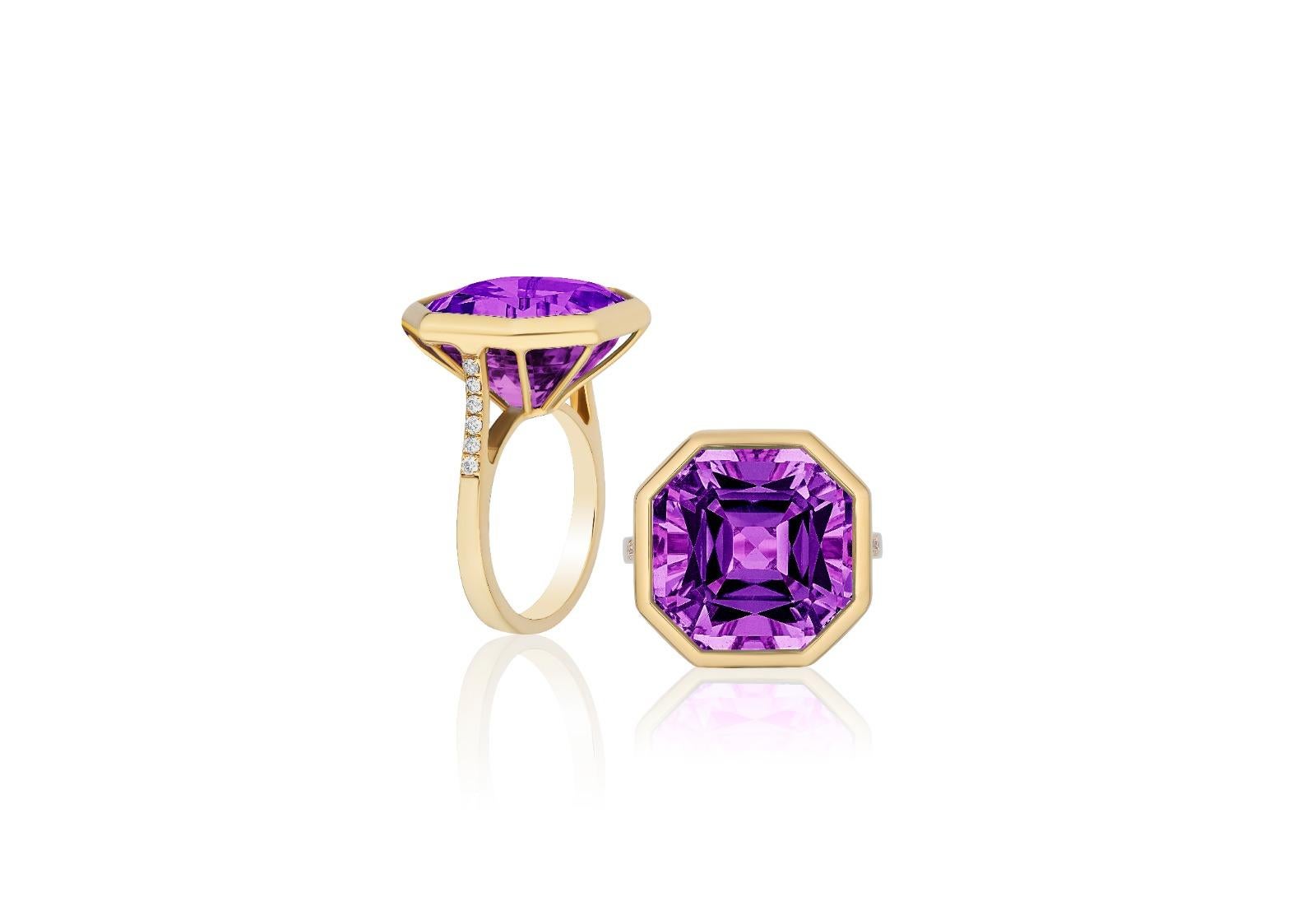 For Sale:  Amethyst Octagon Ring with Diamond in 18K Yellow Gold 5