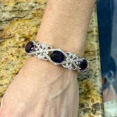 Amethyst Old European Cut Diamond Platinum Yellow Gold Vintage Bangle Bracelet