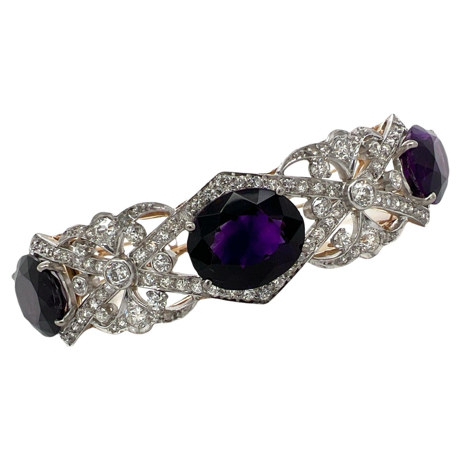 Sterling Silver Amethyst and Natural Diamond Sculpted X Link Bracelet -  16VC0A