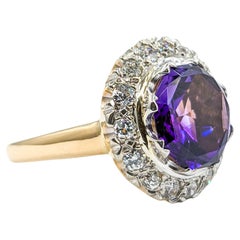 Amethyst & Old European Diamond Halo Ring in 14K Gold