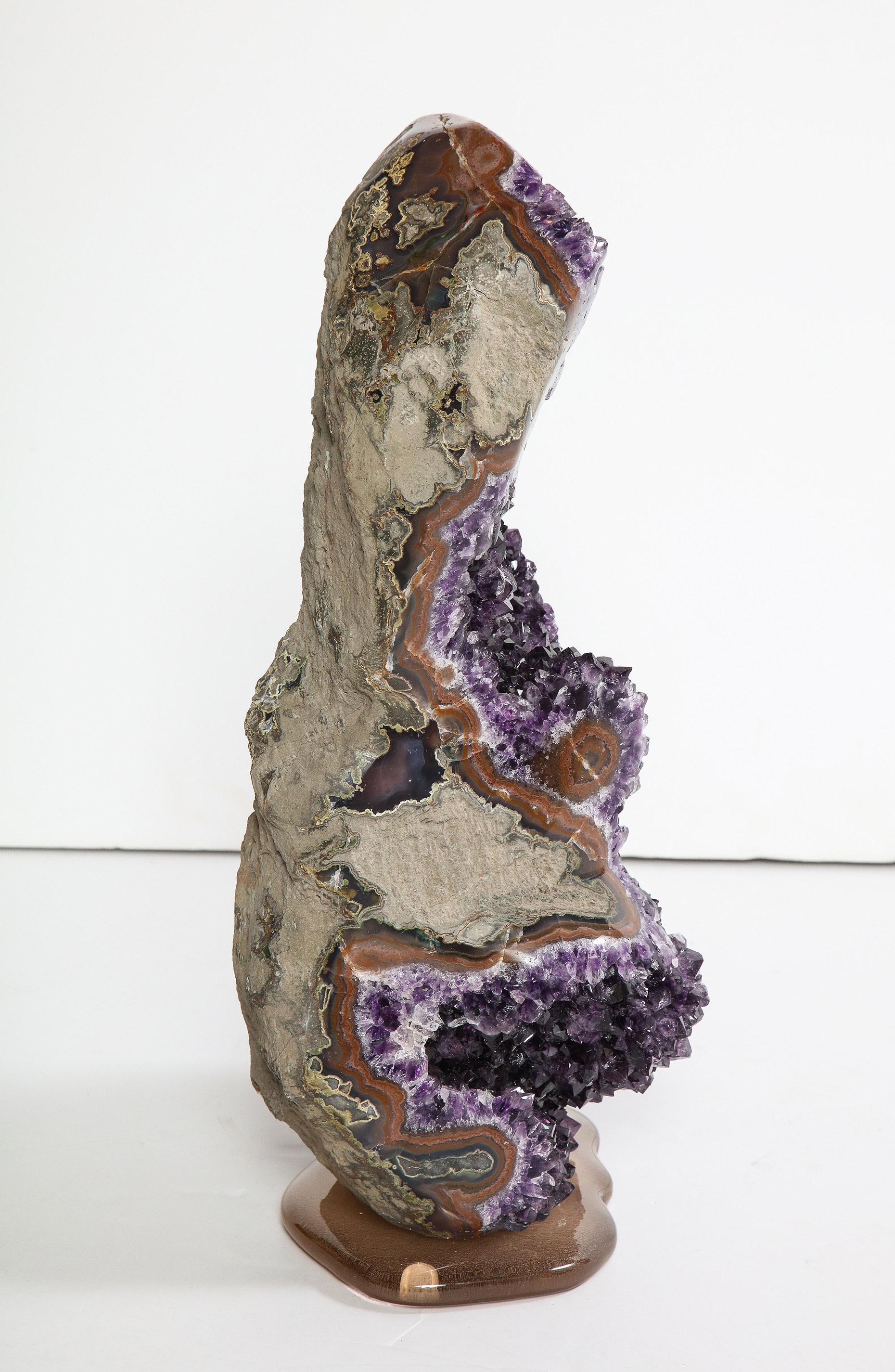 Amethyst on Glass Cast Base by Studio Greytak In Excellent Condition In New York, NY