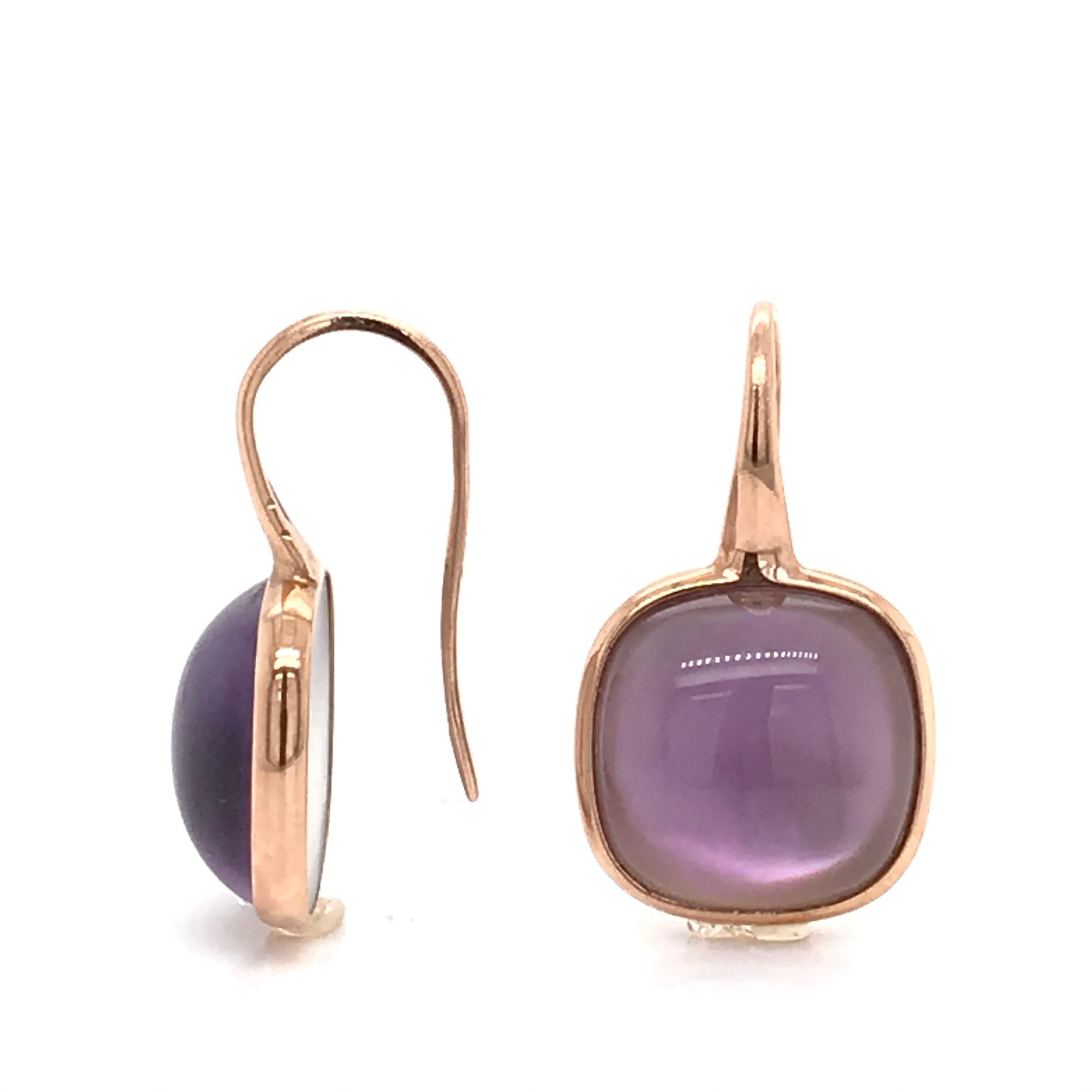 Amethyst on Pink Gold 18 Karat Drop Earrings 1