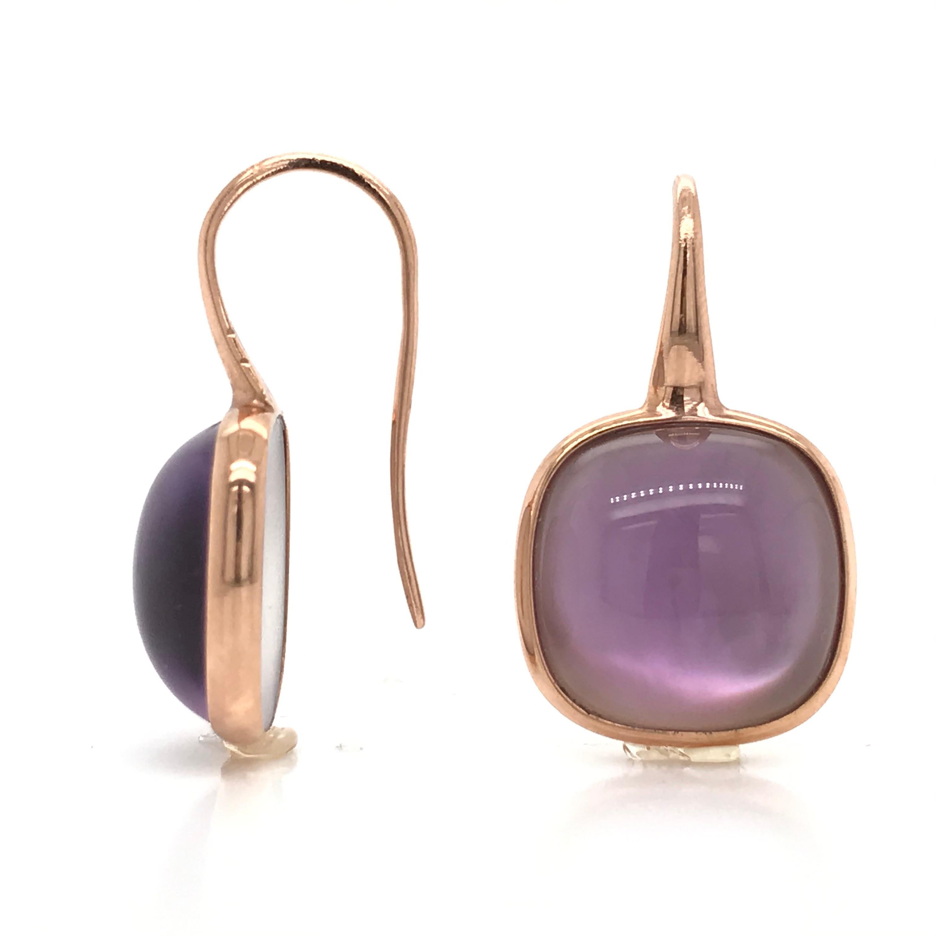 Contemporary Amethyst on Pink Gold 18 Karat Drop Earrings